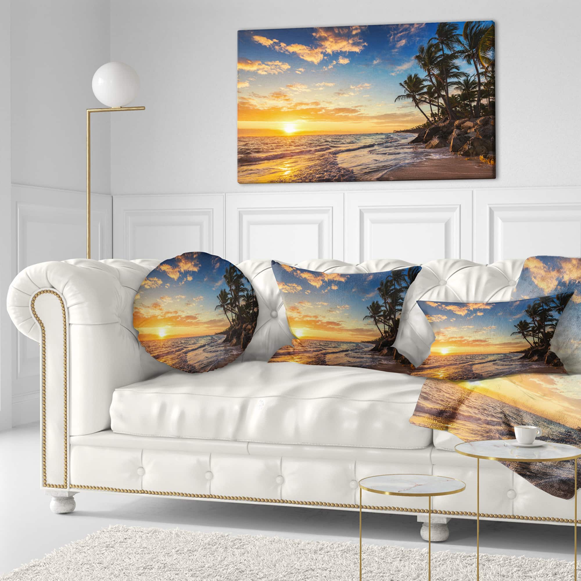 Designart - Paradise Tropical Island Beach with Palms - Extra Large Seascape Art Canvas