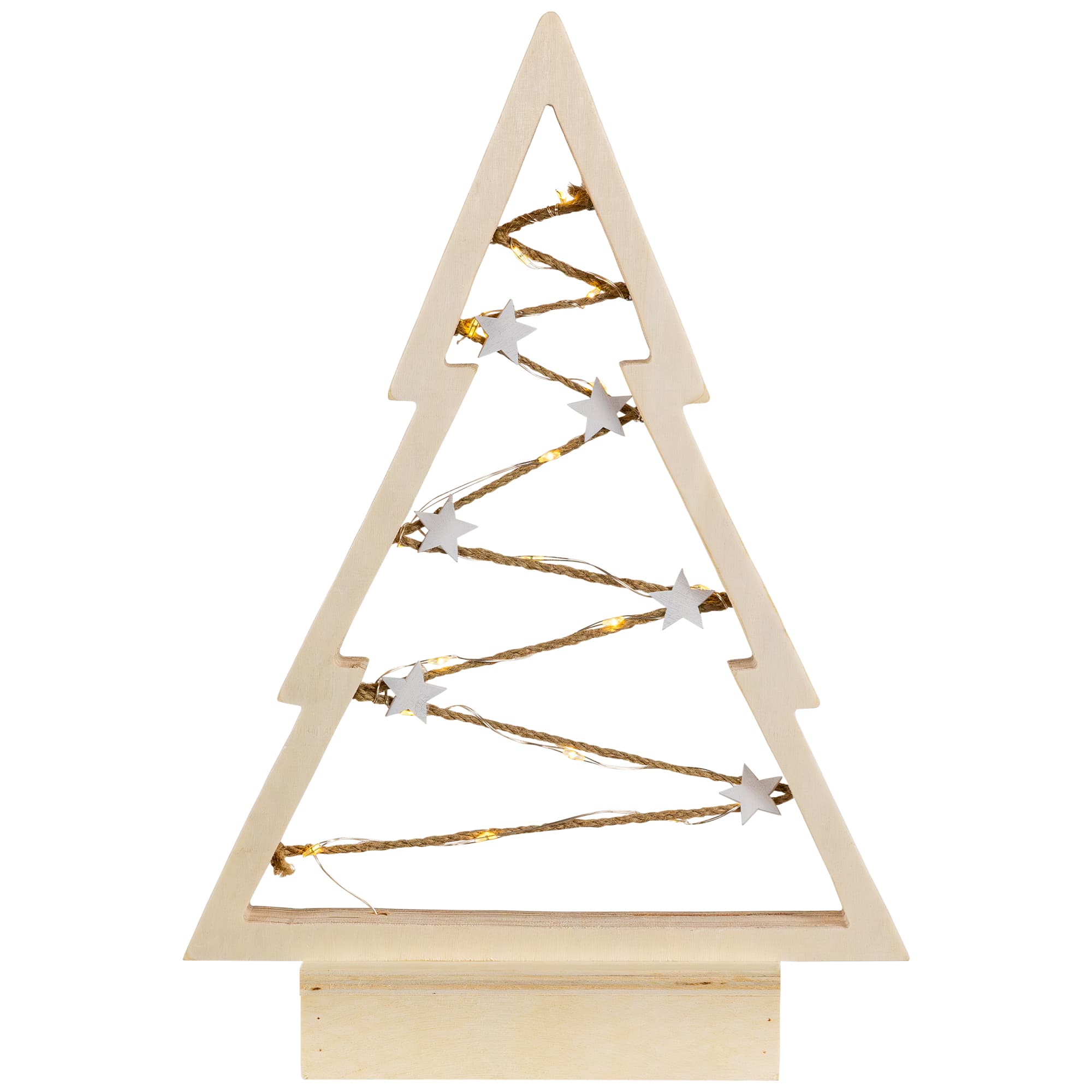 Northlight 11" Lighted Wooden Christmas Tree with Stars Decoration