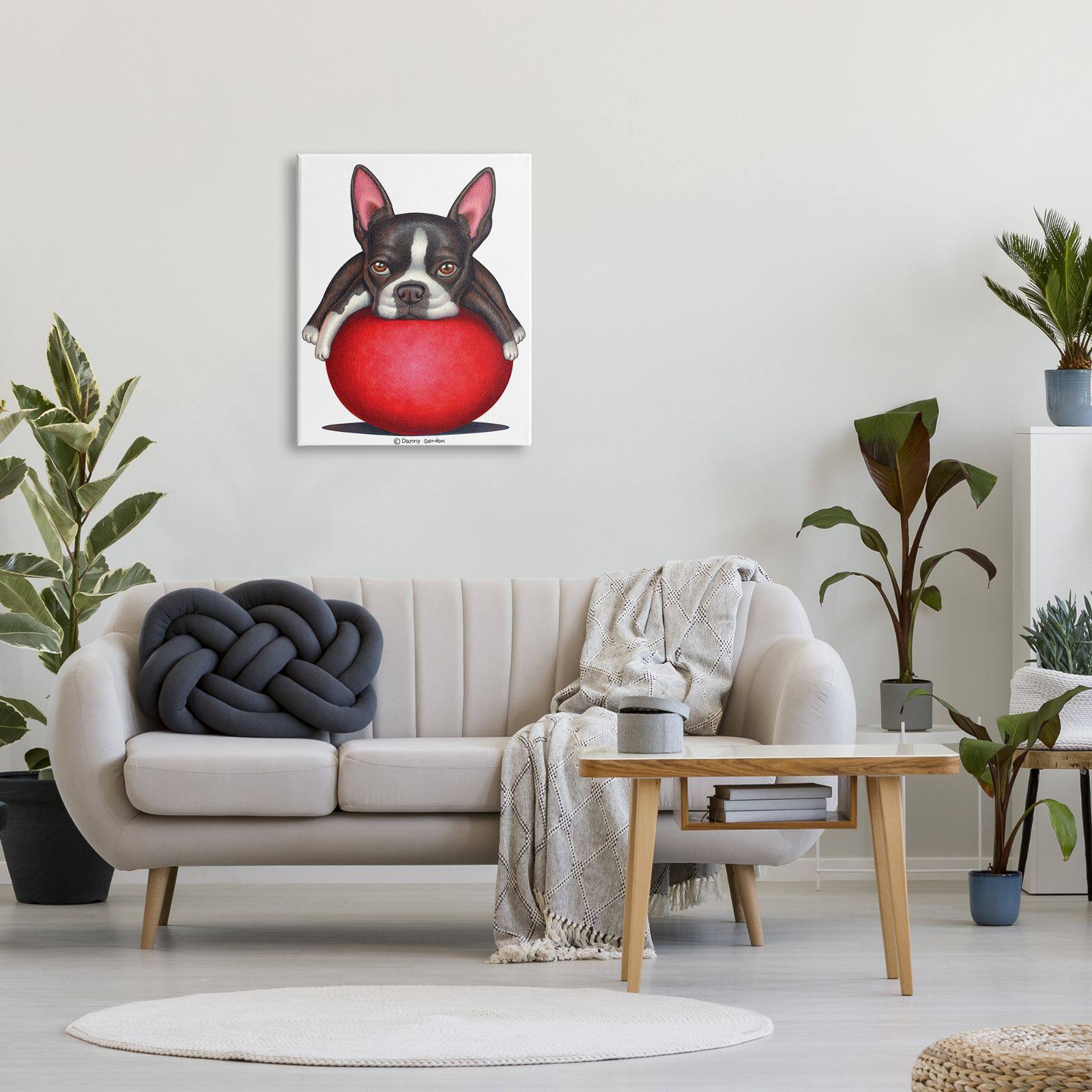 Stupell Industries Boston Terrier Big Red Ball Pet Dog Illustration Canvas Wall Art