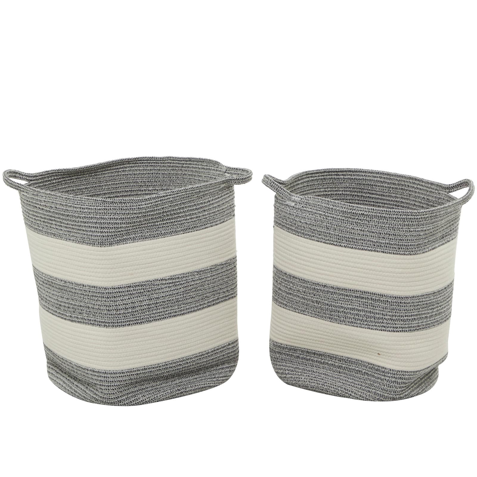 Gray Cotton Handmade Striped Storage Basket with Handles Set of 2 19", 19"
