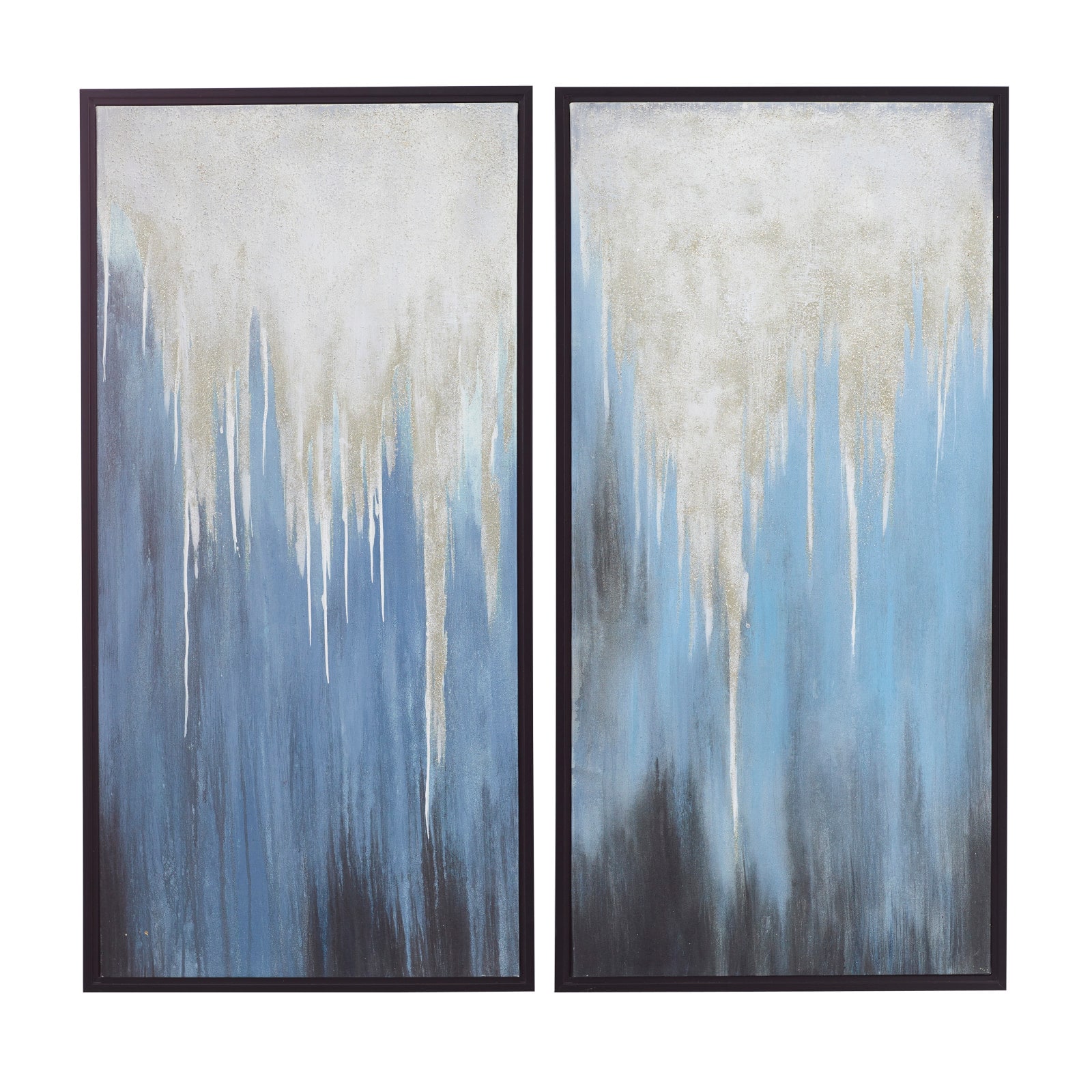 Set of 2 Blue Polystone Contemporary Framed Wall Art, 24" x 48"
