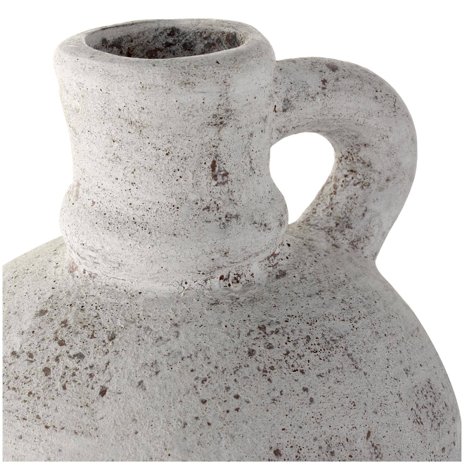 22" Cream Ceramic Antique Style Textured Vase with Curved Handle