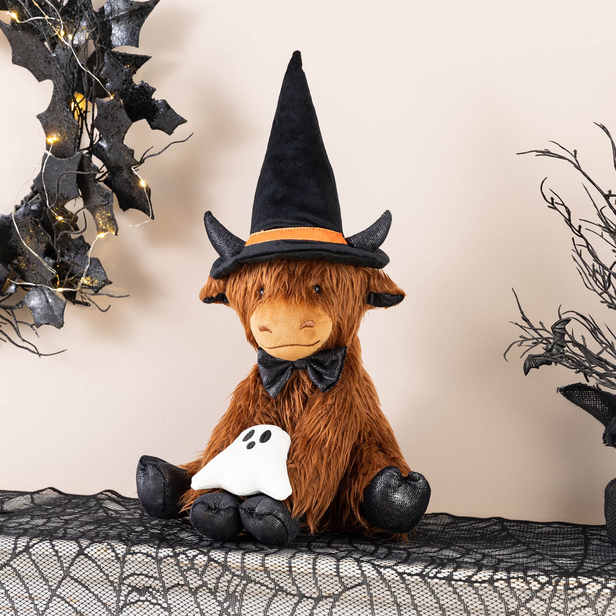 Glitzhome® 19" Halloween Fabric Highland Cow Shelf Sitter