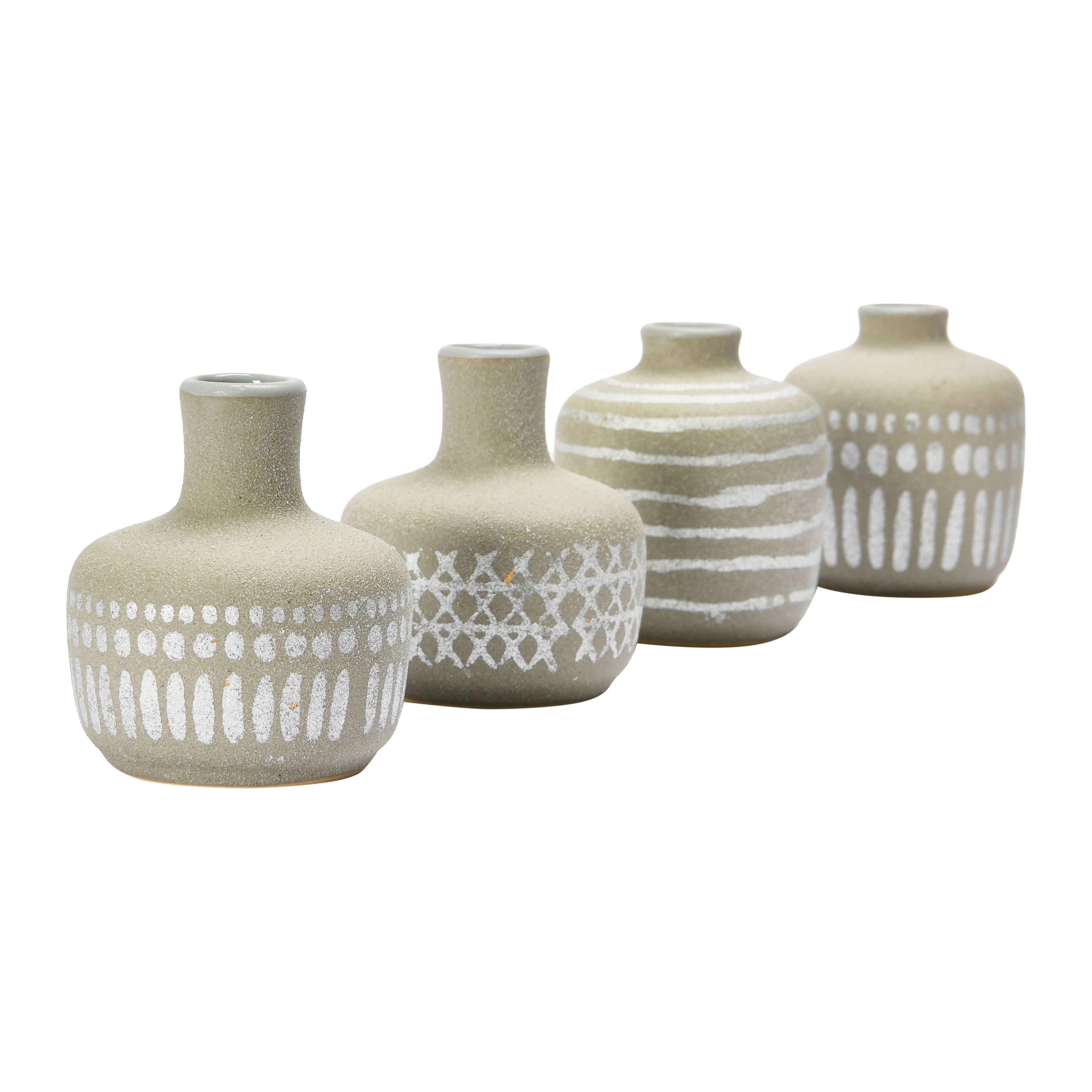 Hello Honey® Mixed Pattern Taupe & Silver Stoneware Vase Set