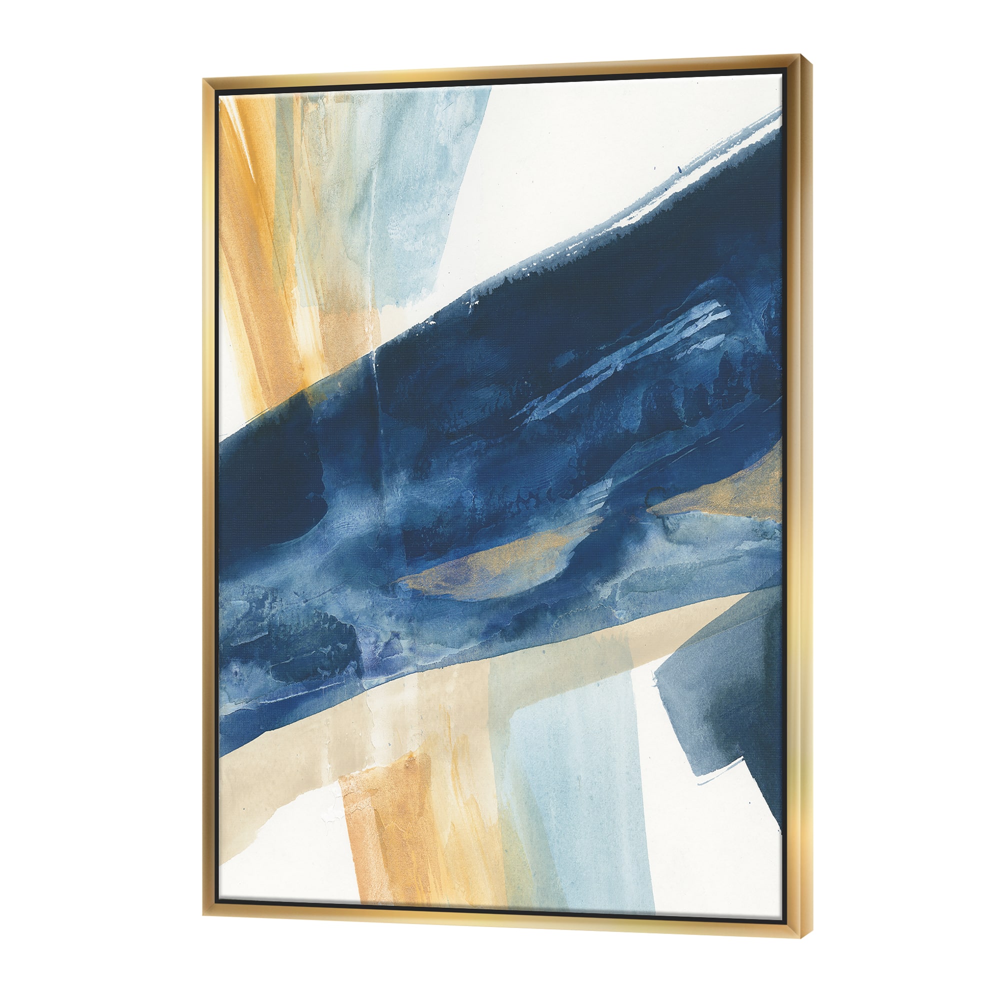 Designart - Indigo Panel I - Glam Modern Canvas in Gold Frame