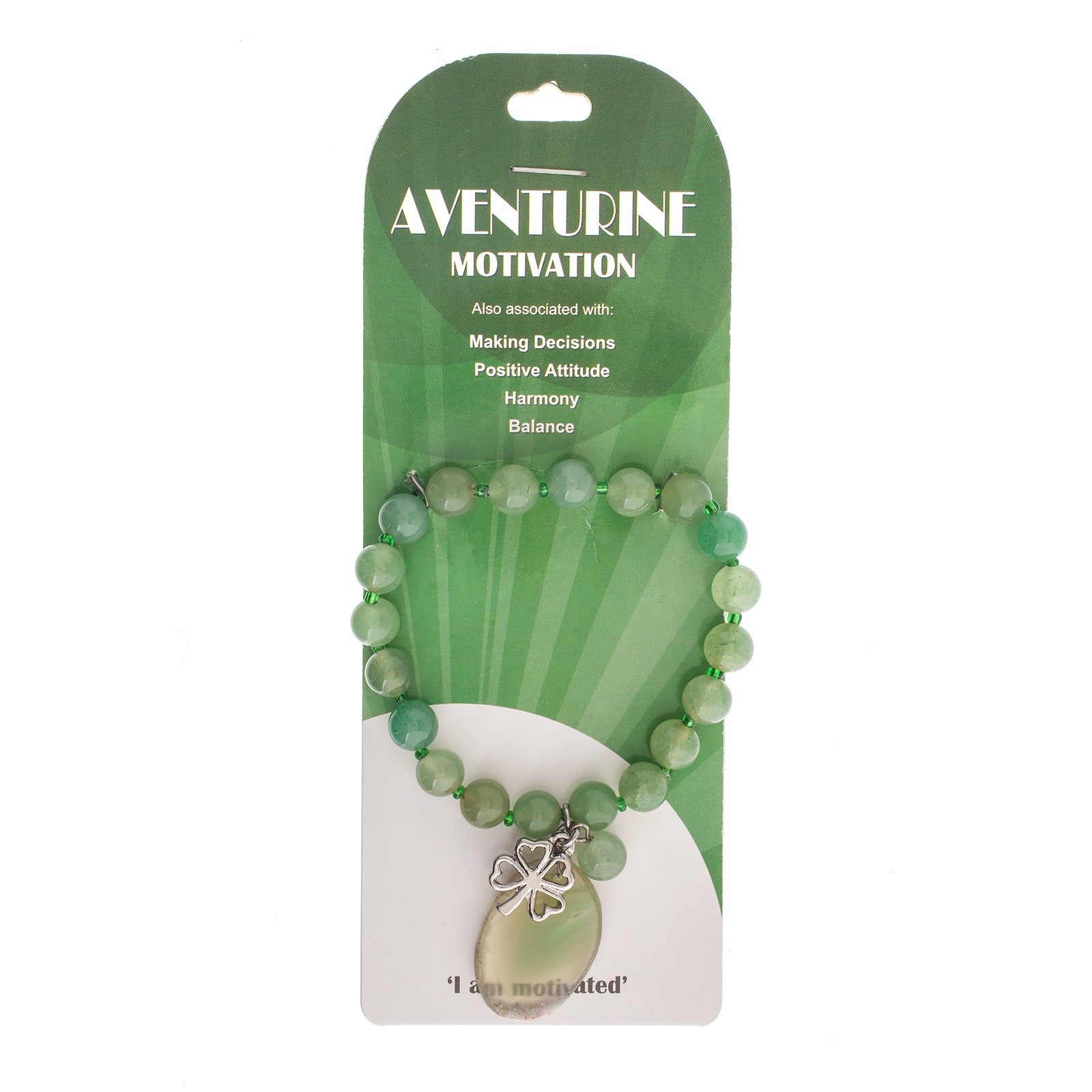 John Bead Aventurine Green Natural Stone Bracelet with Agate & Clover Charms