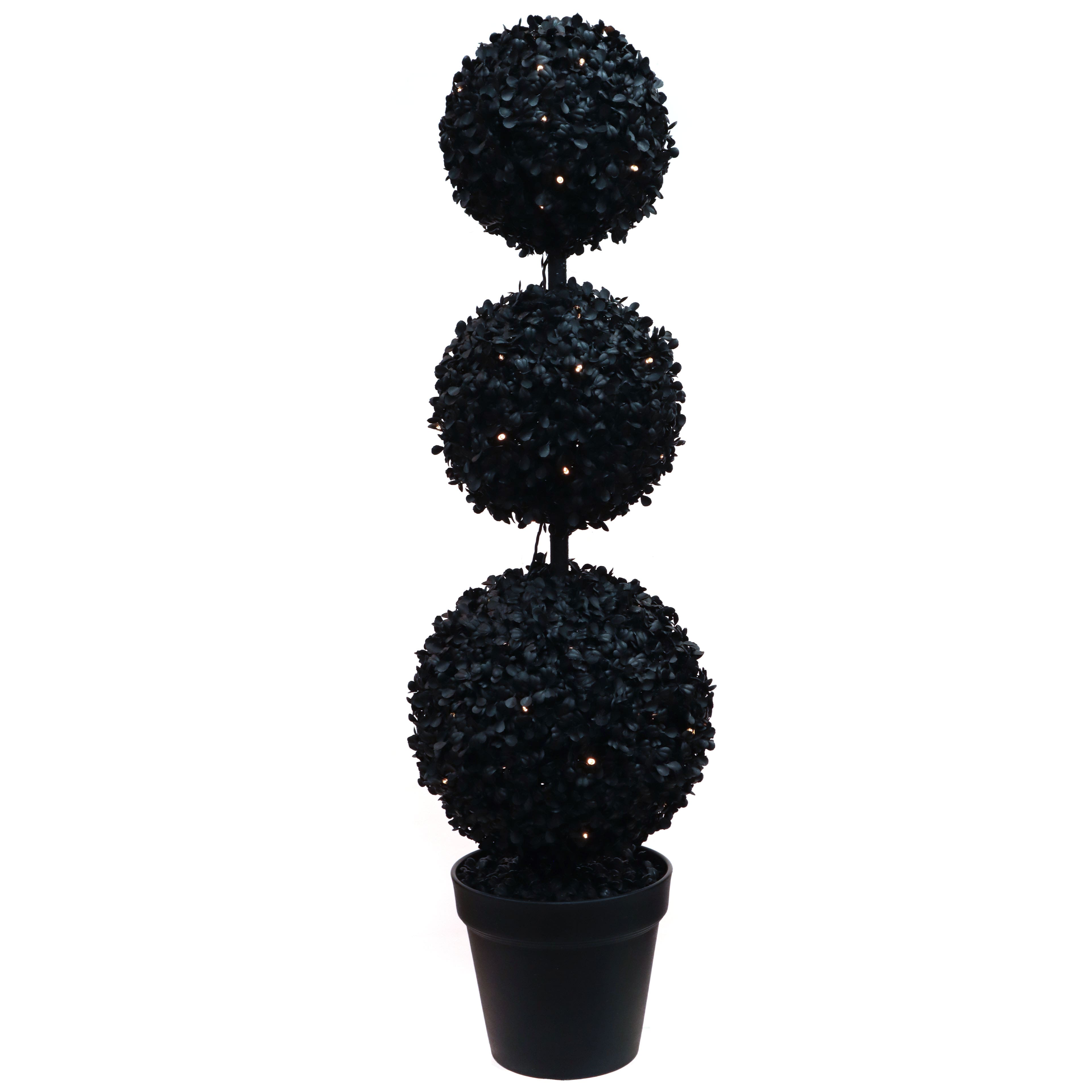 Pre-Lit Black Boxwood Ball UV Resistant Topiary by Ashland