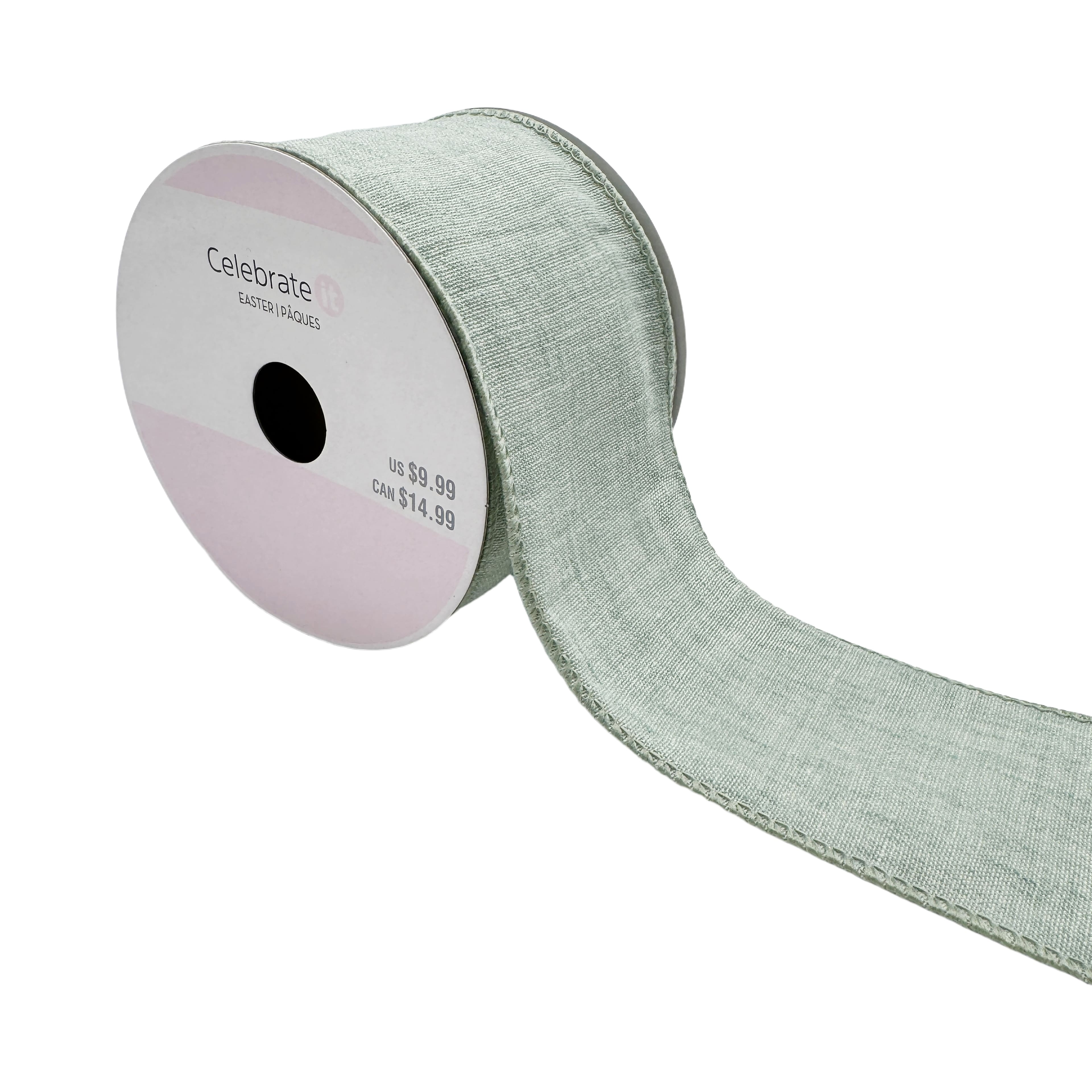 2.5" x 6.6yd. Green Wired Faux Linen Ribbon by Celebrate It®