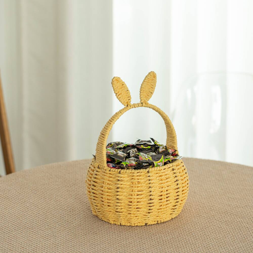 Wickerwise Hand Woven Easter Bunny Ears Basket with Handle