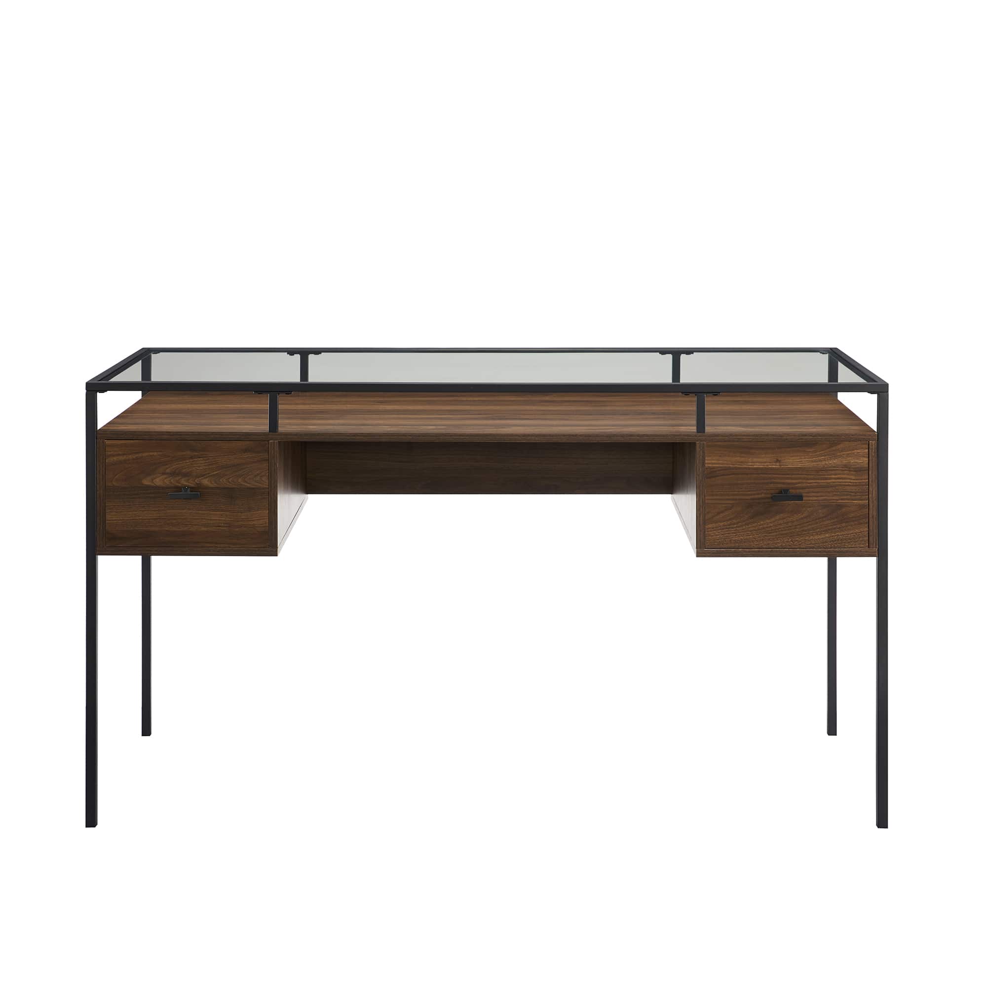 Walker Edison 56" Dark Walnut 2 Drawer Glass Top Desk