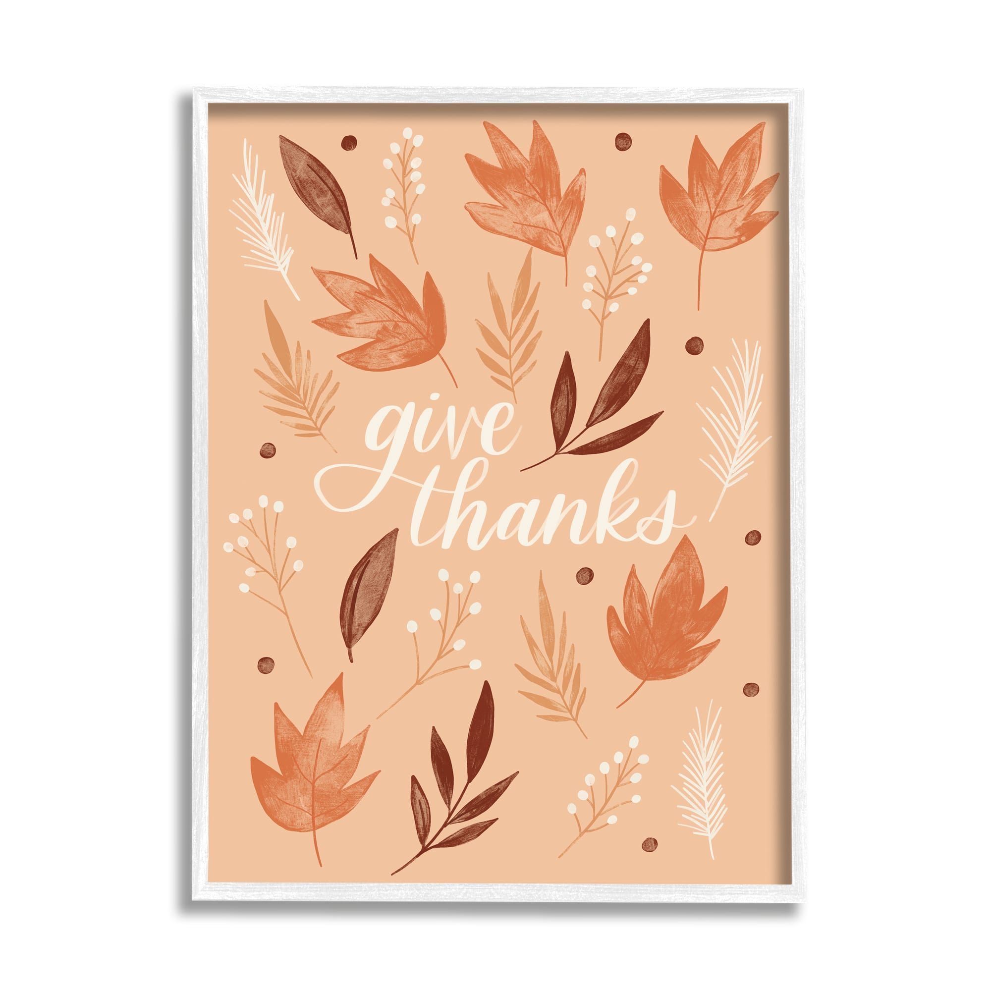 Stupell Industries Give Thanks Autumnal Leaves Framed Giclee Art