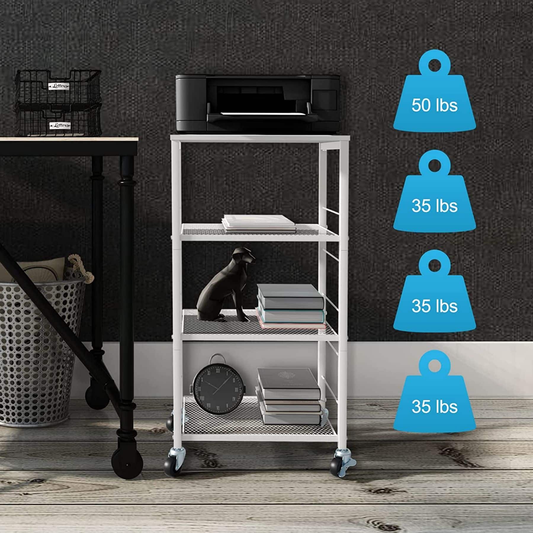 White Kitchen Storage 4-Tier Rolling Utility Cart