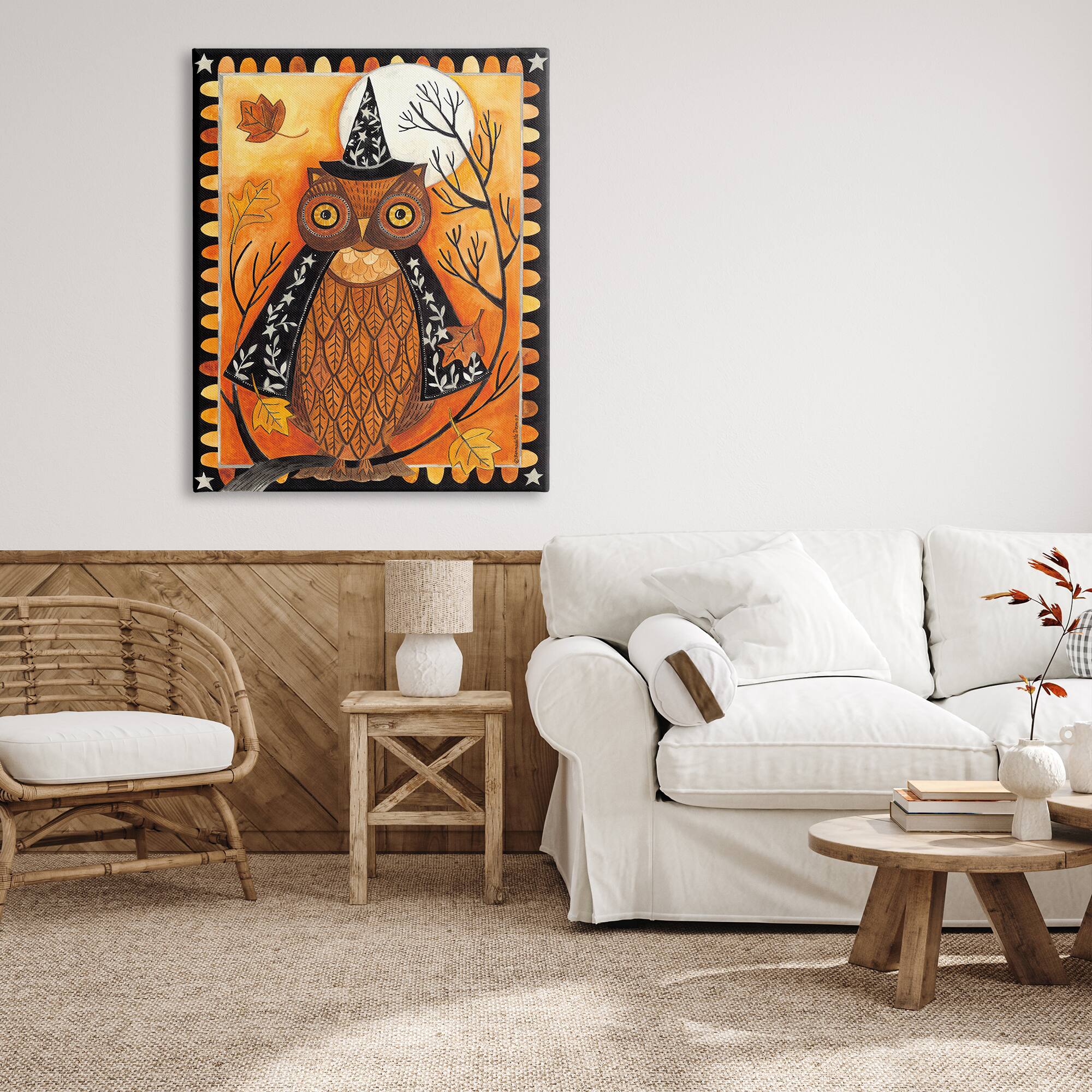 Stupell Industries Seasonal Autumn Owl Moonlit Night Canvas Wall Art