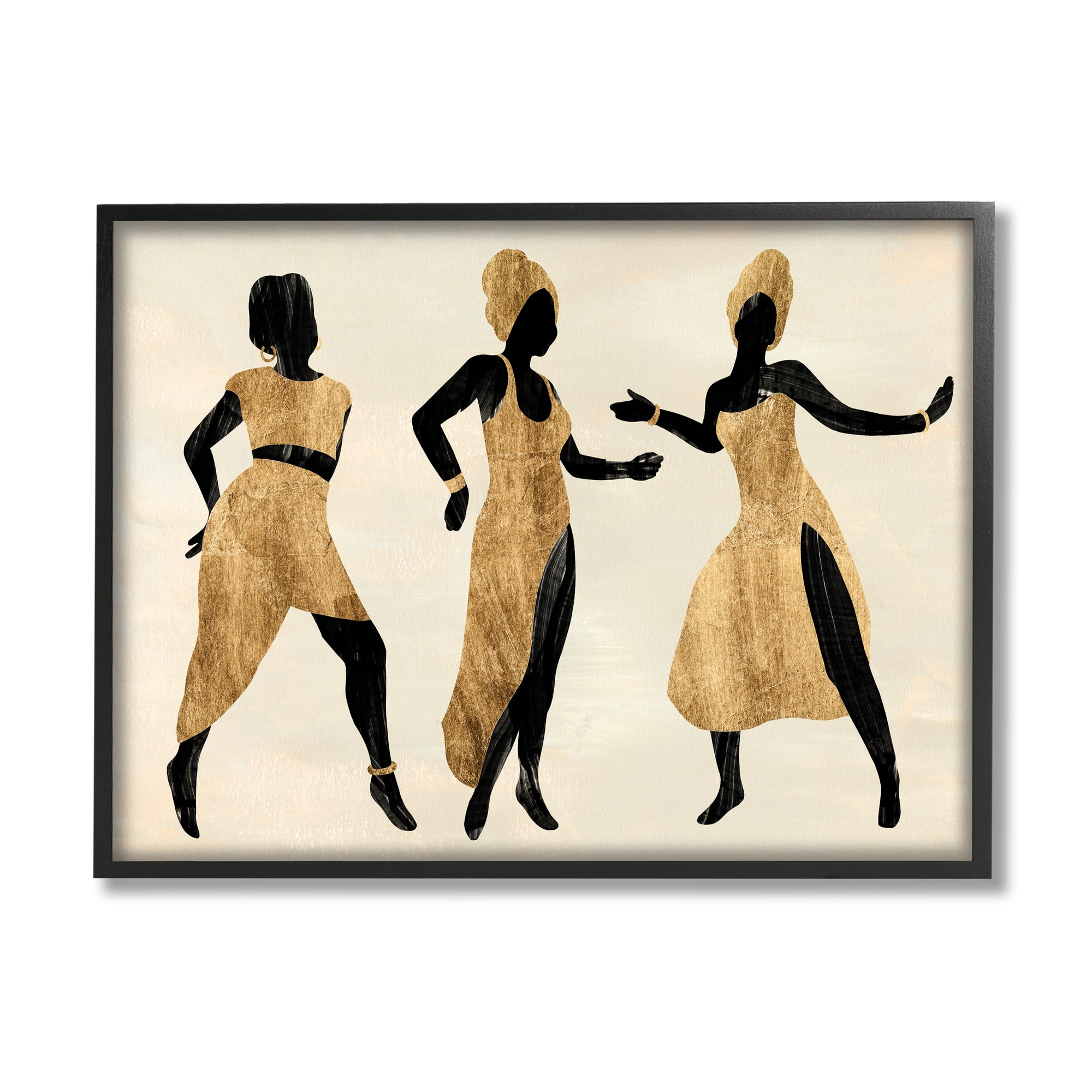 Stupell Industries Powerful Women Dancing African Glam Fashion Black Beige in Black Frame Wall Art