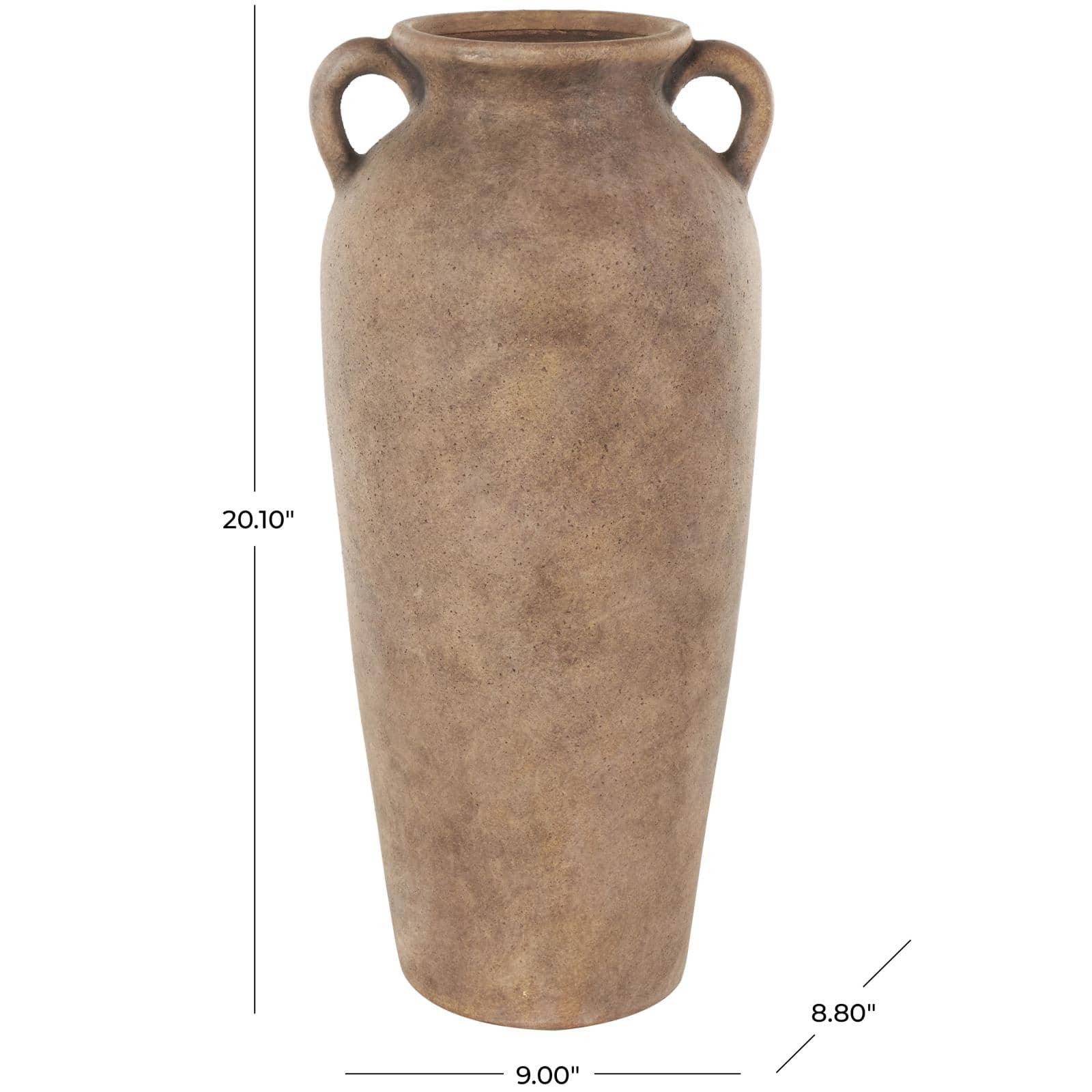 20" Copper Ceramic Antique Style Textured Vase with Handles
