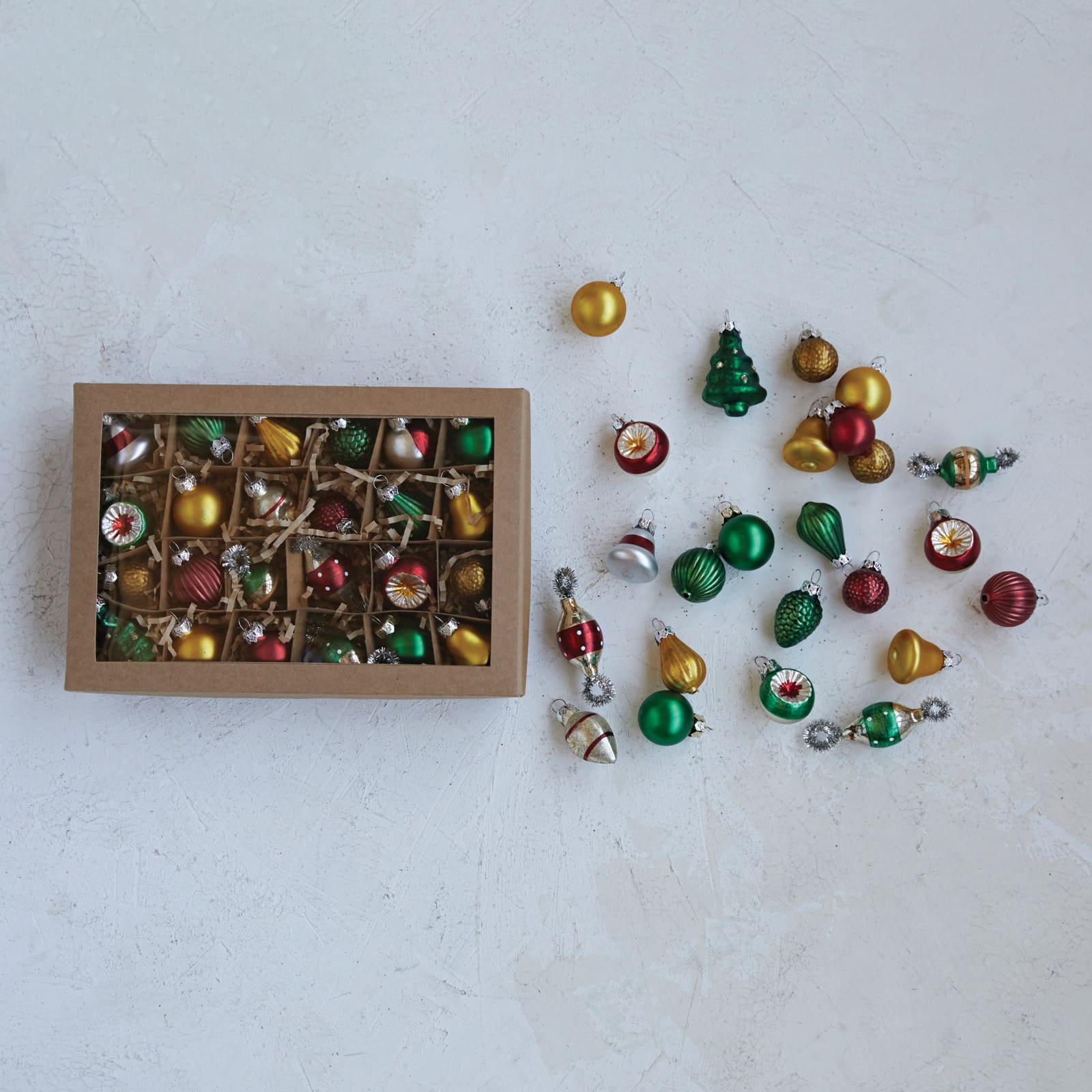 Hello Honey® Mini Hand-Painted Matte & Pearl Classic Holiday Glass Ornament Set