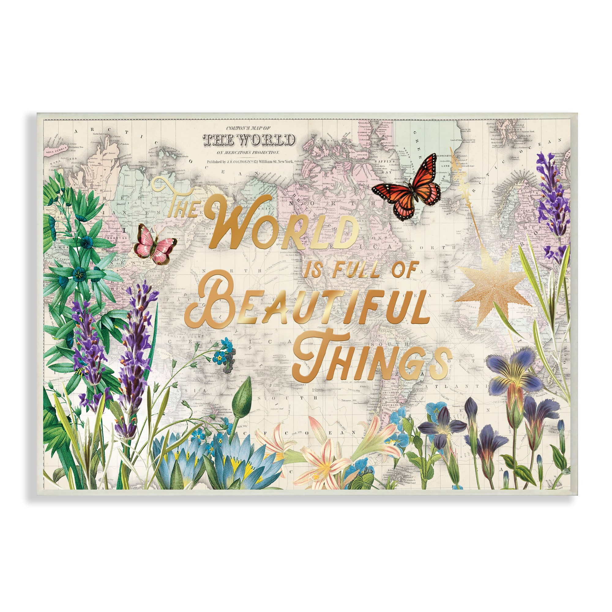 Stupell Industries Beautiful Things Floral Map Wall Plaque