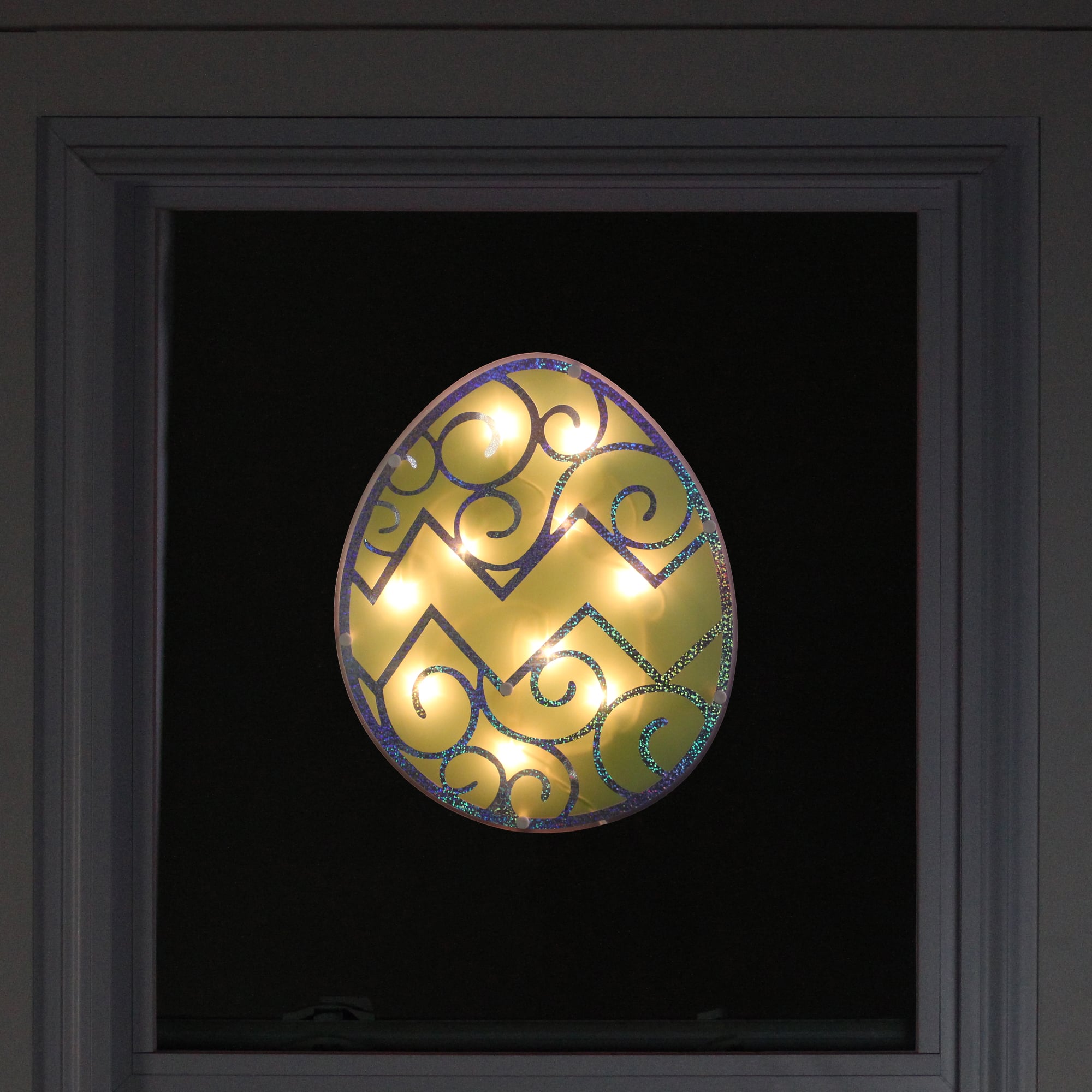 12" Lighted Green Easter Egg Window Silhouette Decoration