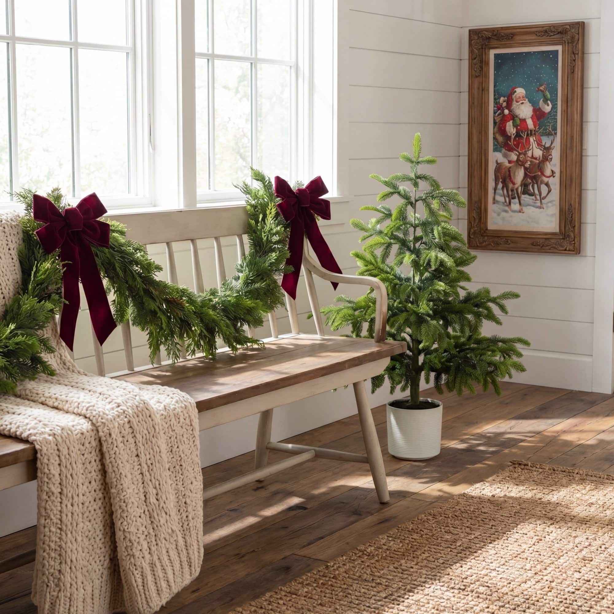 Nearly Natural 4ft. Unlit Artificial Real Touch Fir Christmas Tree in White Decorative Planter