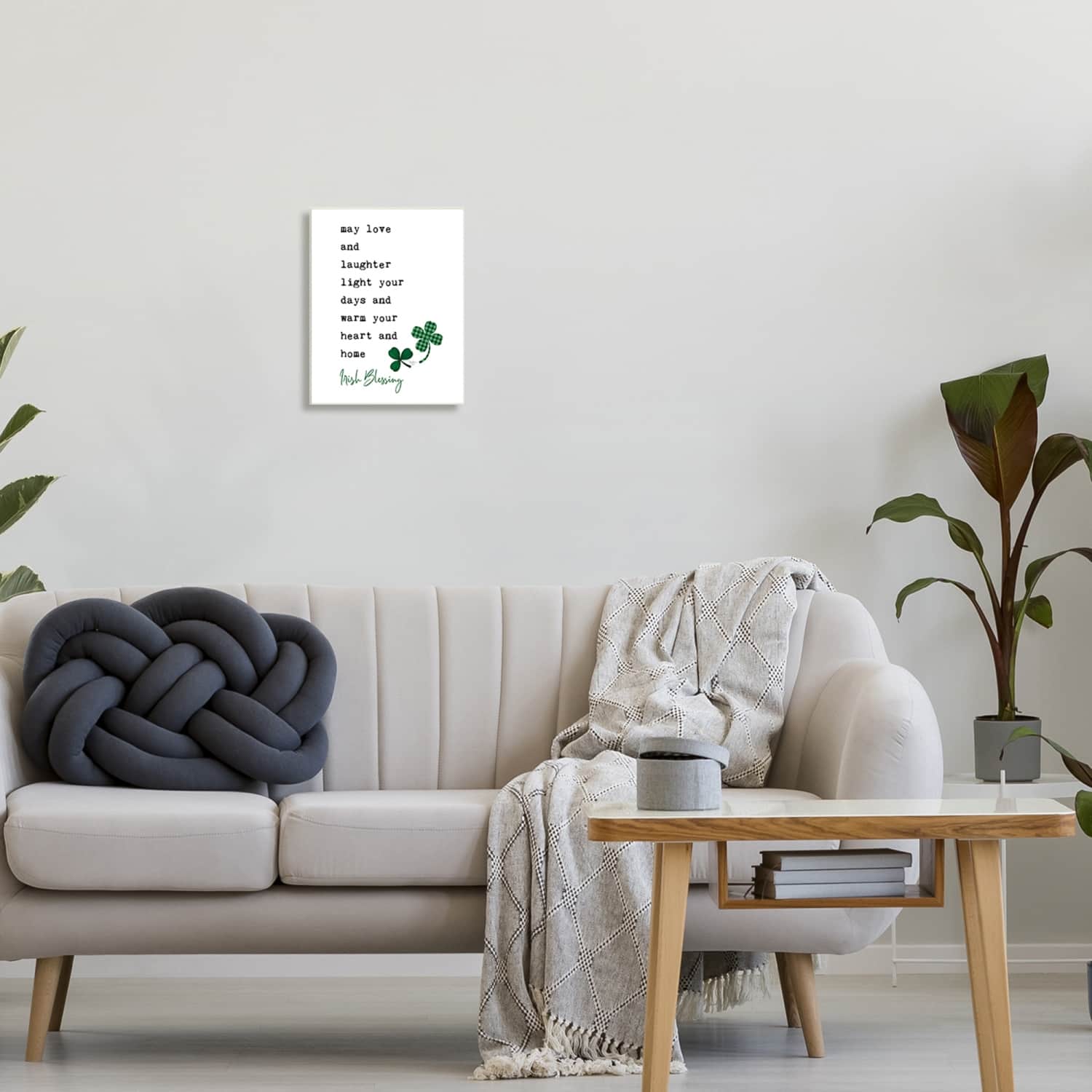 Stupell Industries Heart & Home Touching Irish Blessing Clover Motif Canvas Wall Art