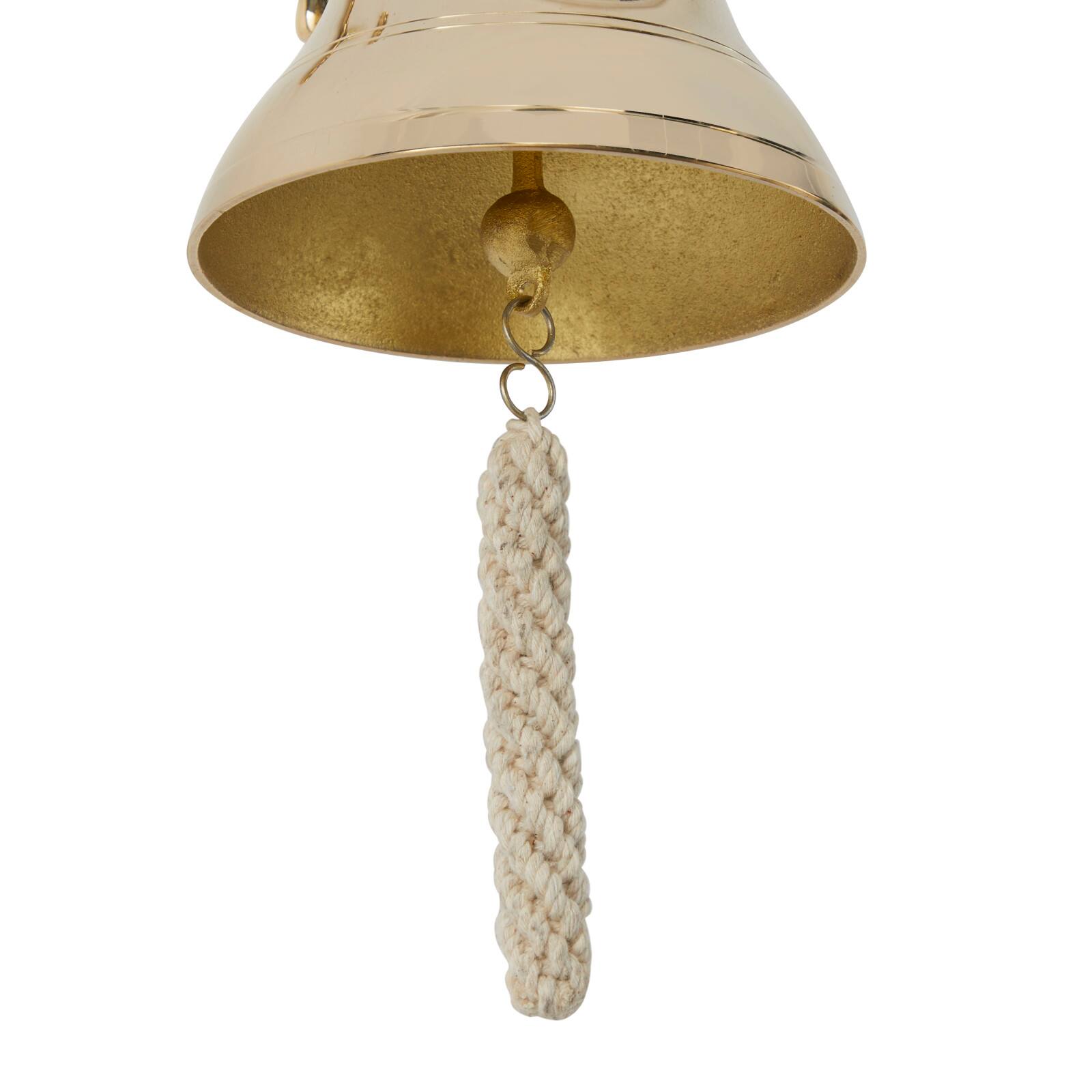 Gold Brass Bell Wall Decor with Ship wheel Backing 7" x 9" x 6"
