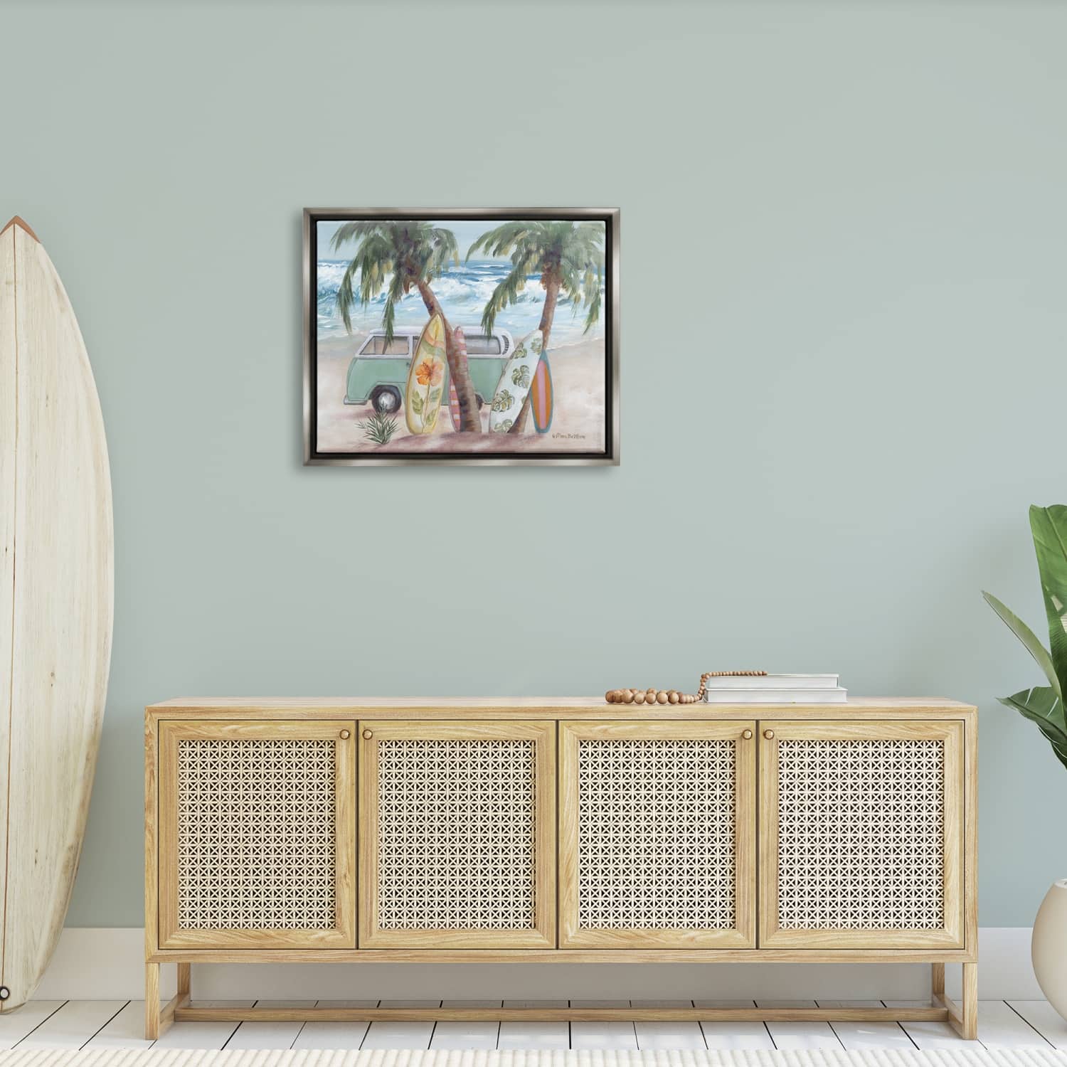 Stupell Industries Summer Waves Tropical Van Surfboards Floater Framed Art
