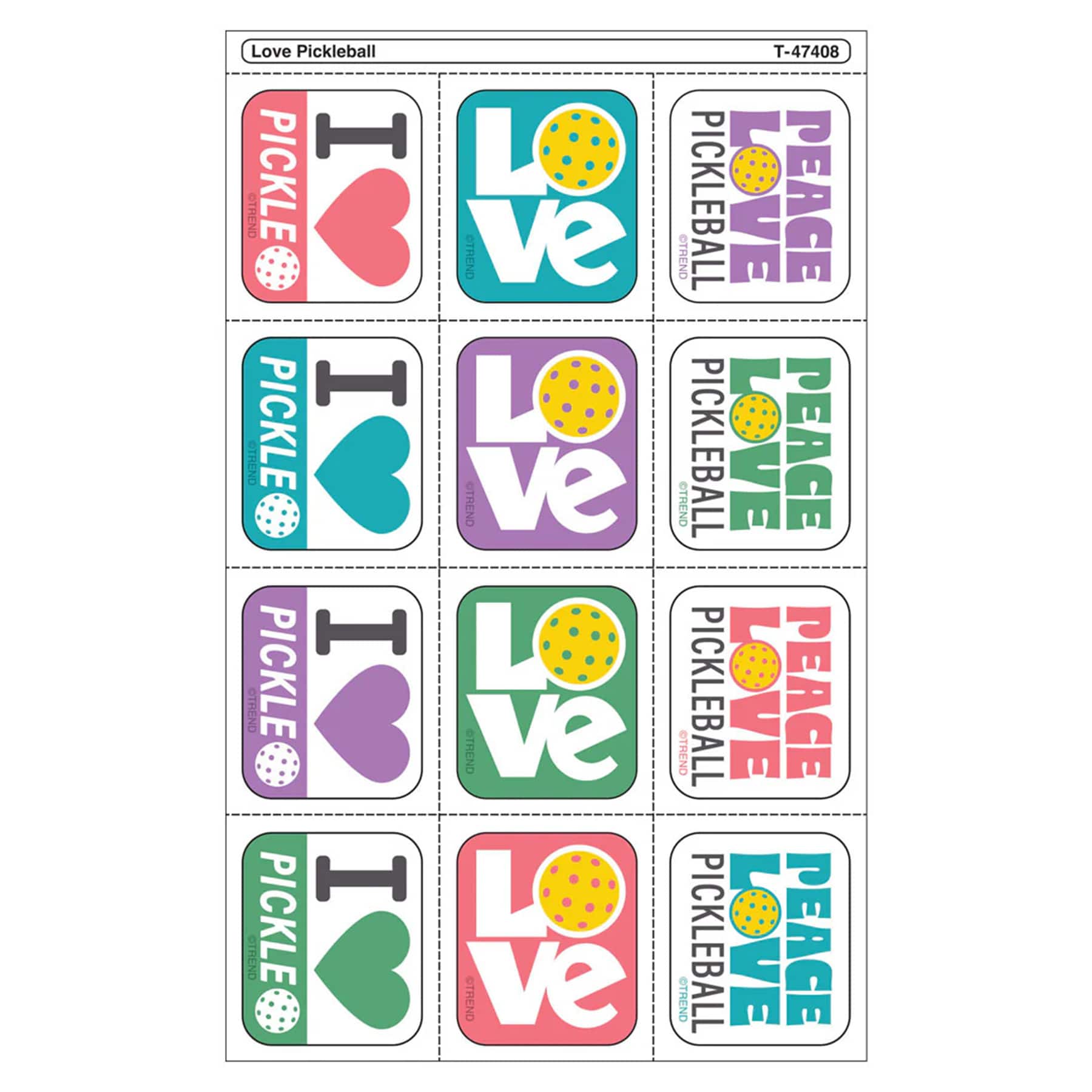 TREND Enterprises® Love Pickleball Tear & Share Stickers™, 6 Packs of 60