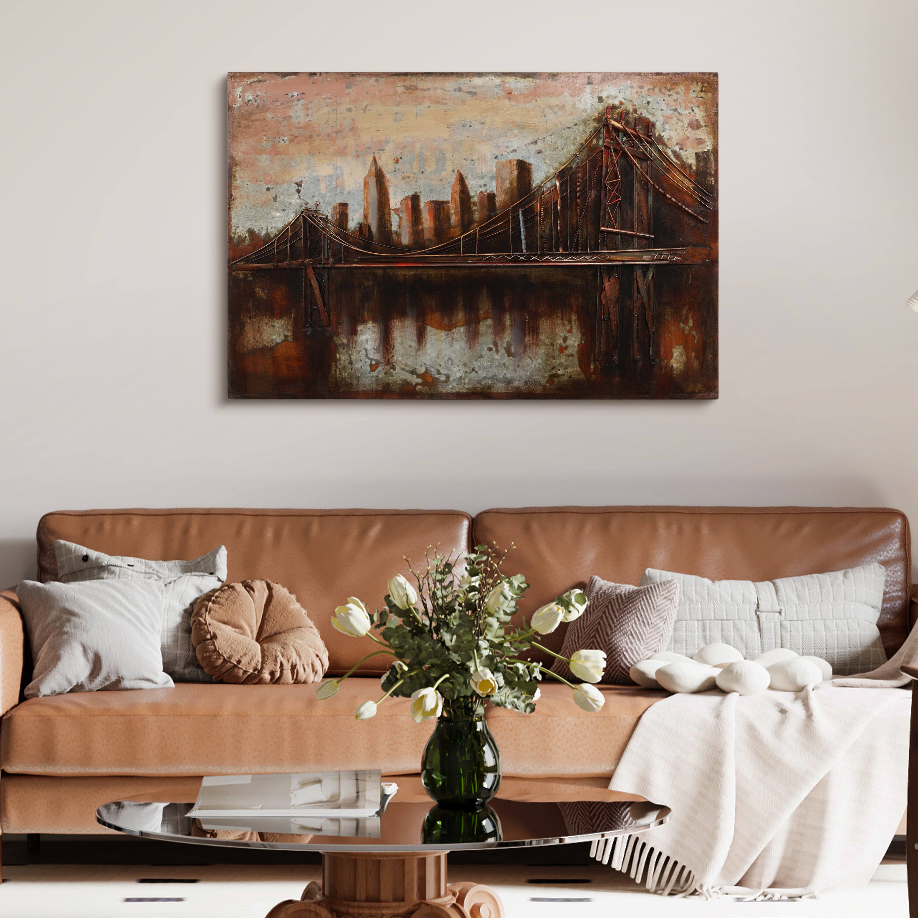 Empire Art Direct 48" x 32" Bridgescape Mixed Media Iron Dimensional Sculpture Wall Art