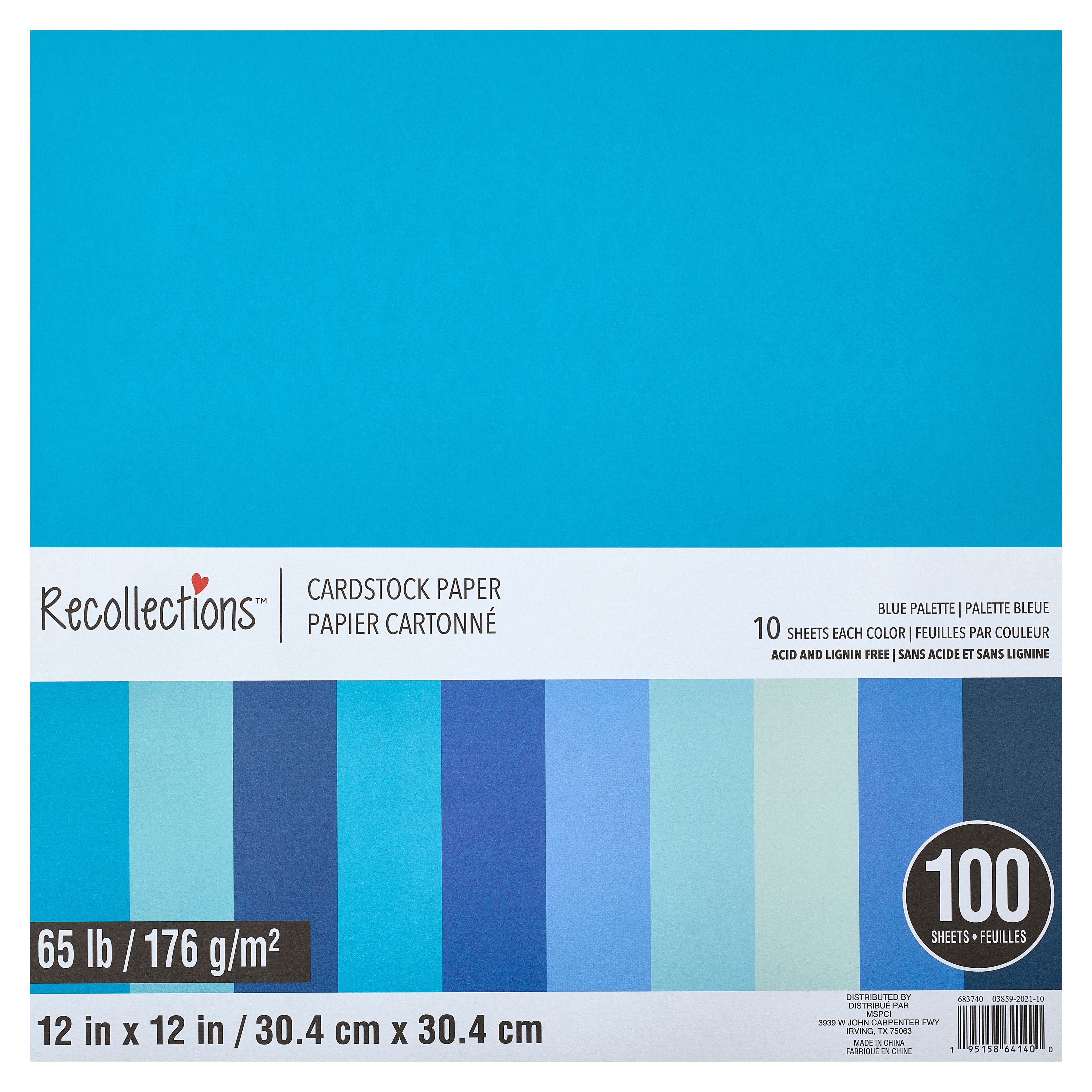9 Packs: 100 ct. (900 total) Blue Palette 12" x 12" Cardstock Paper by Recollections™