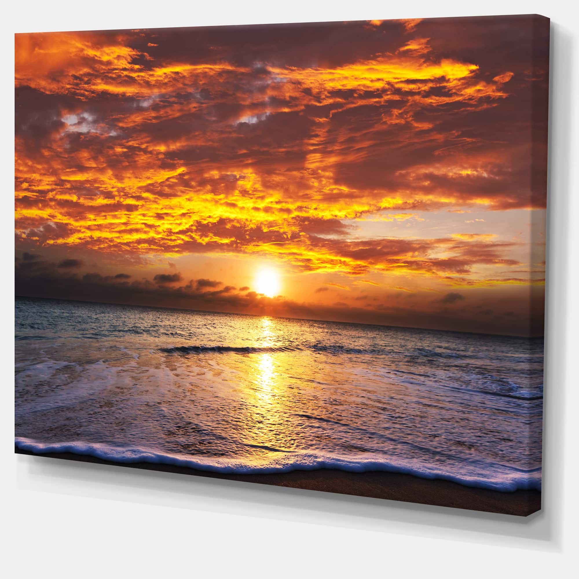 Designart - Yellow Sunset above Foaming Waves