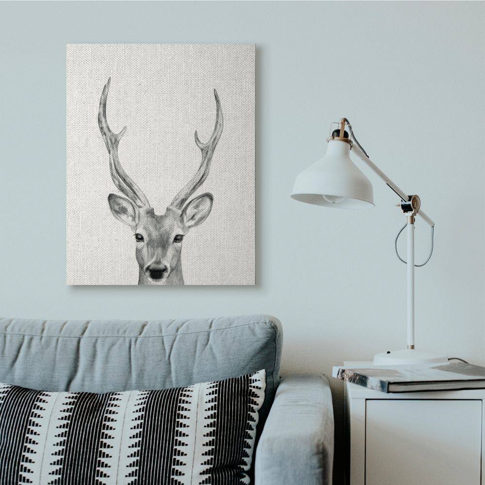 Stupell Industries Deer Portrait Grey Drawing Design Canvas Wall Art