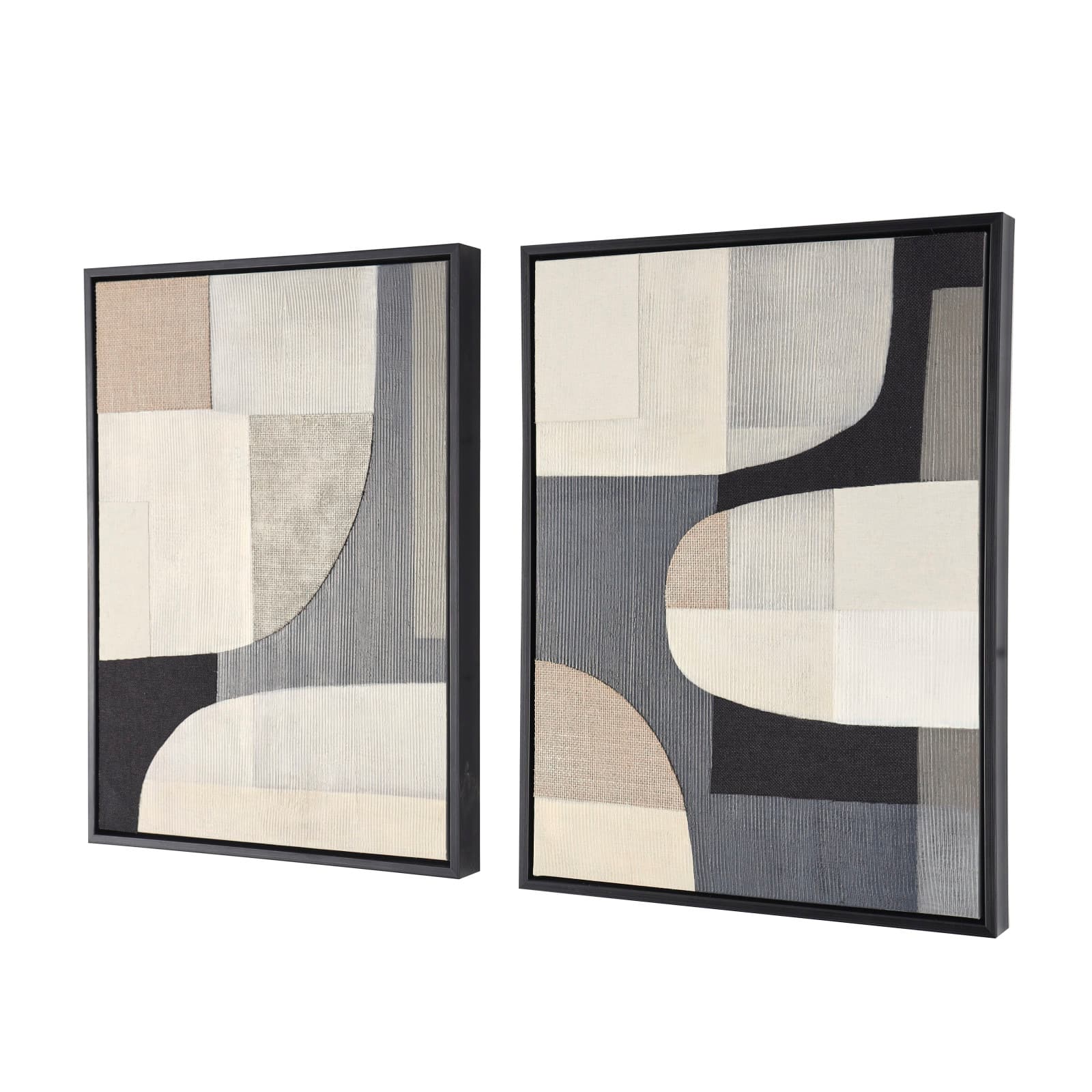 Wooden Geometric Mixed Media Home Wall Décor with Black Frames, Pack of 2