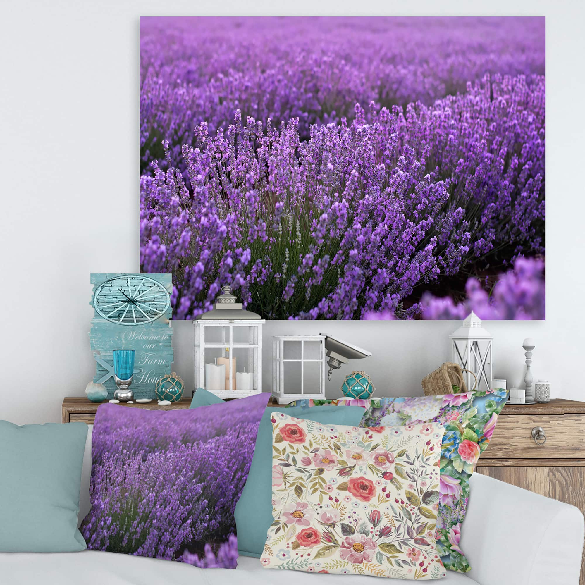 Designart - Blooming Purple Lavender Field - Farmhouse Canvas Wall Art Print