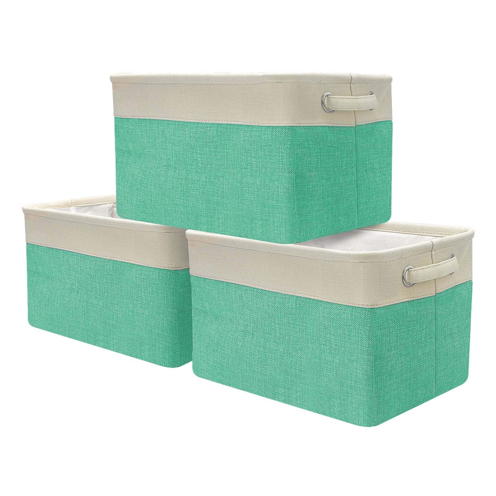 Sorbus 15" Cream Trimmed Twill Collapsible Storage Basket Set
