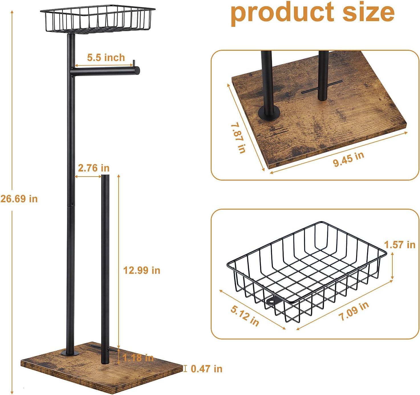 Black Freestanding Toilet Paper Holder Stand with Basket