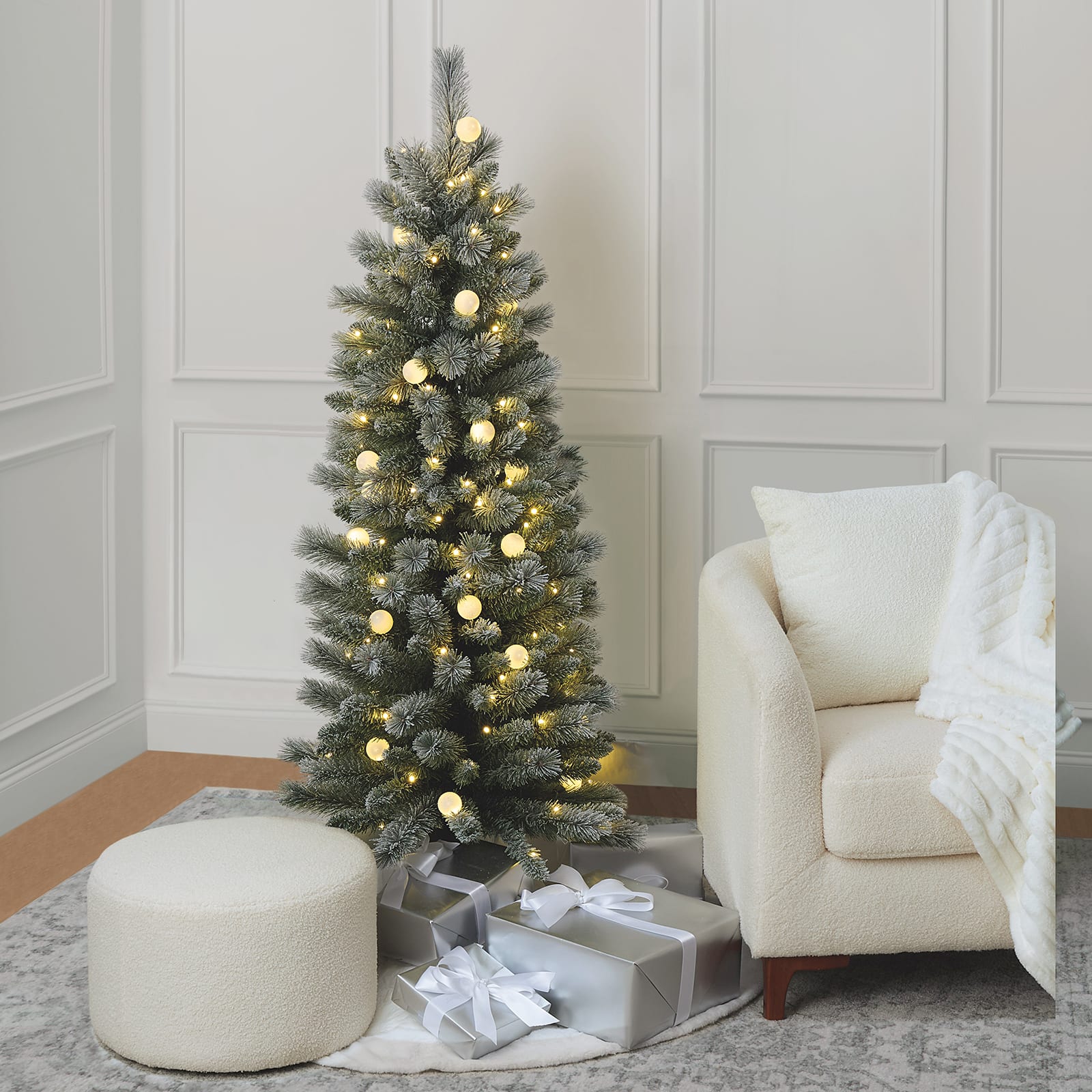 5ft. Pre-Lit Glacier Fir Flocked Artificial Christmas Tree, Dual Colour G40 LED Lights by Ashland®