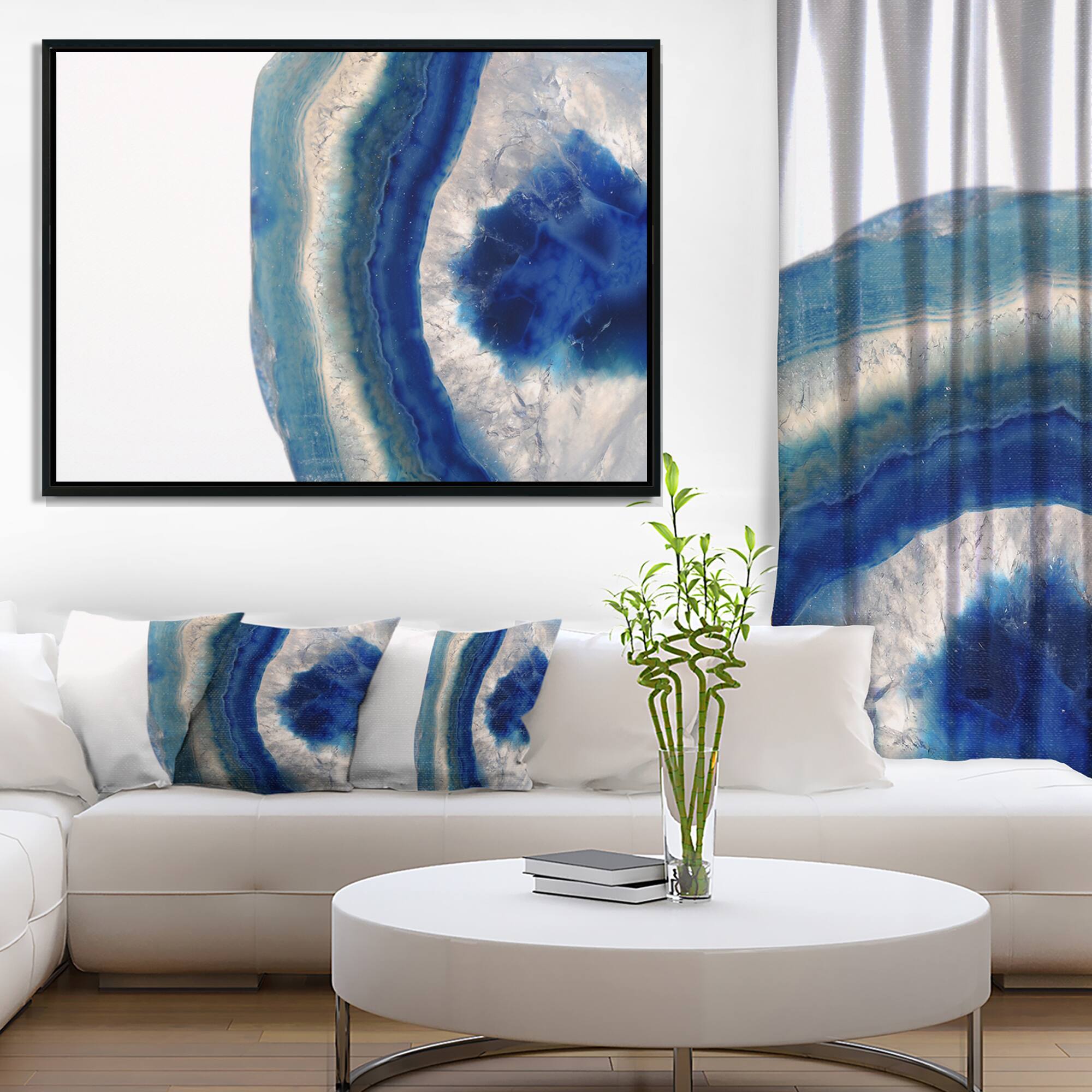 Designart - Macro of Blue Agate Stone - Abstract Framed Canvas Wall Art Print
