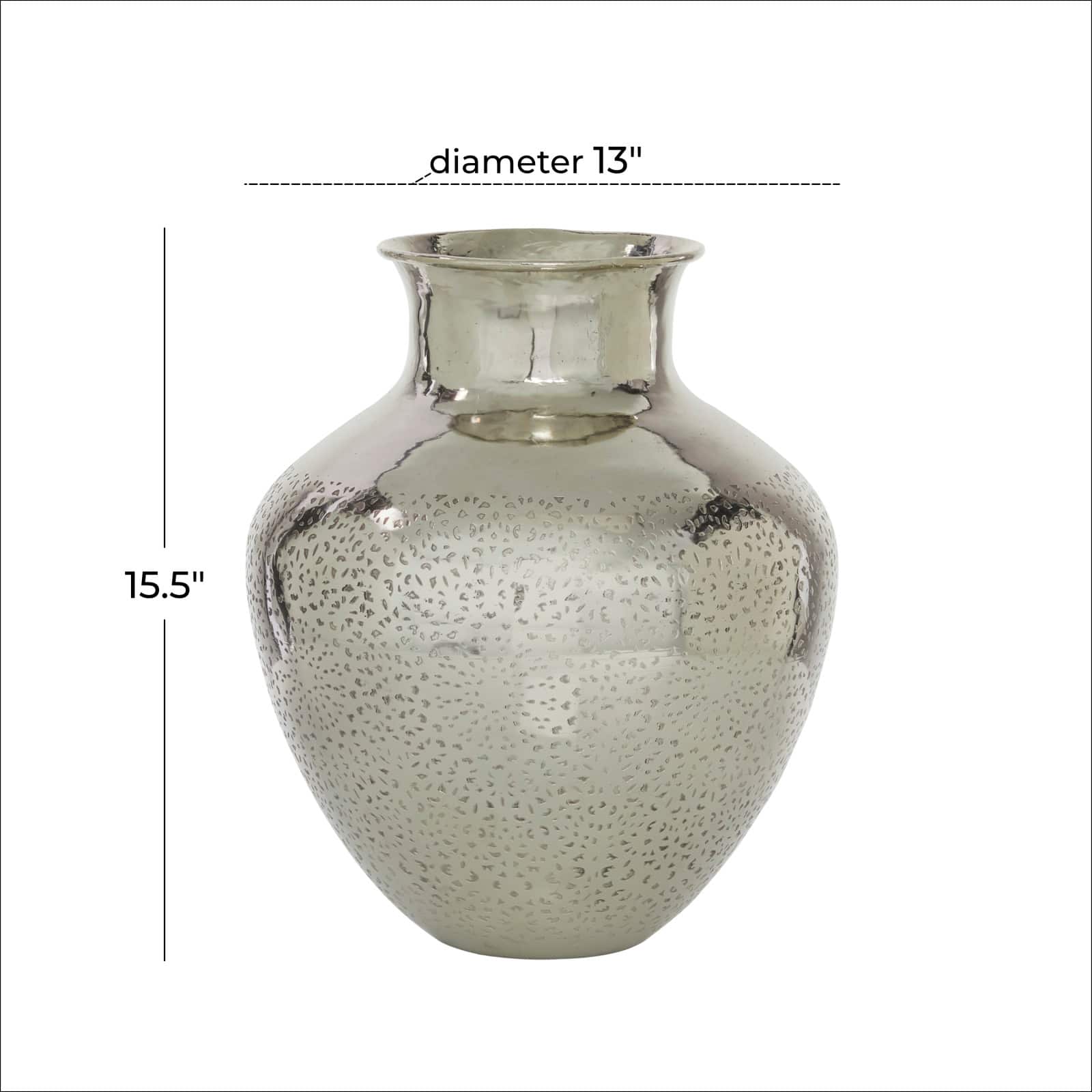 16" Silver Aluminum Contemporary Round Vase