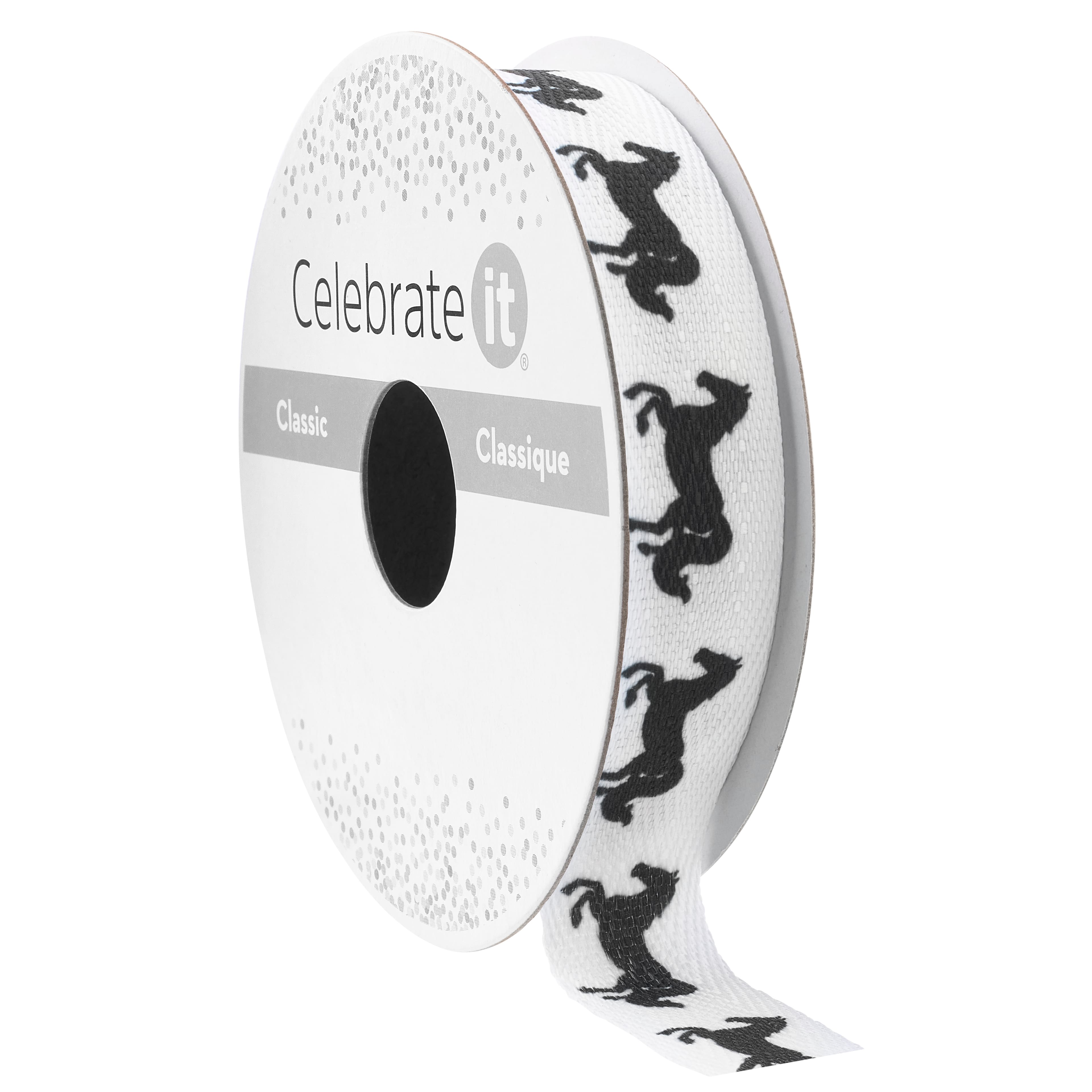 5/8" x 7yd. Black & White Horses Faux Linen Ribbon by Celebrate It® Classic