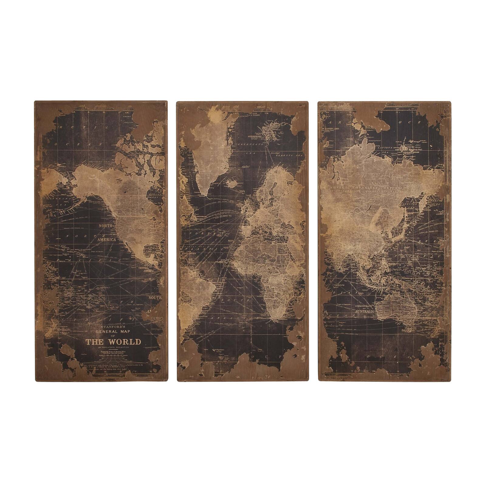 Set of 3 Black Wood Vintage Wall Decor, 22" x 47"