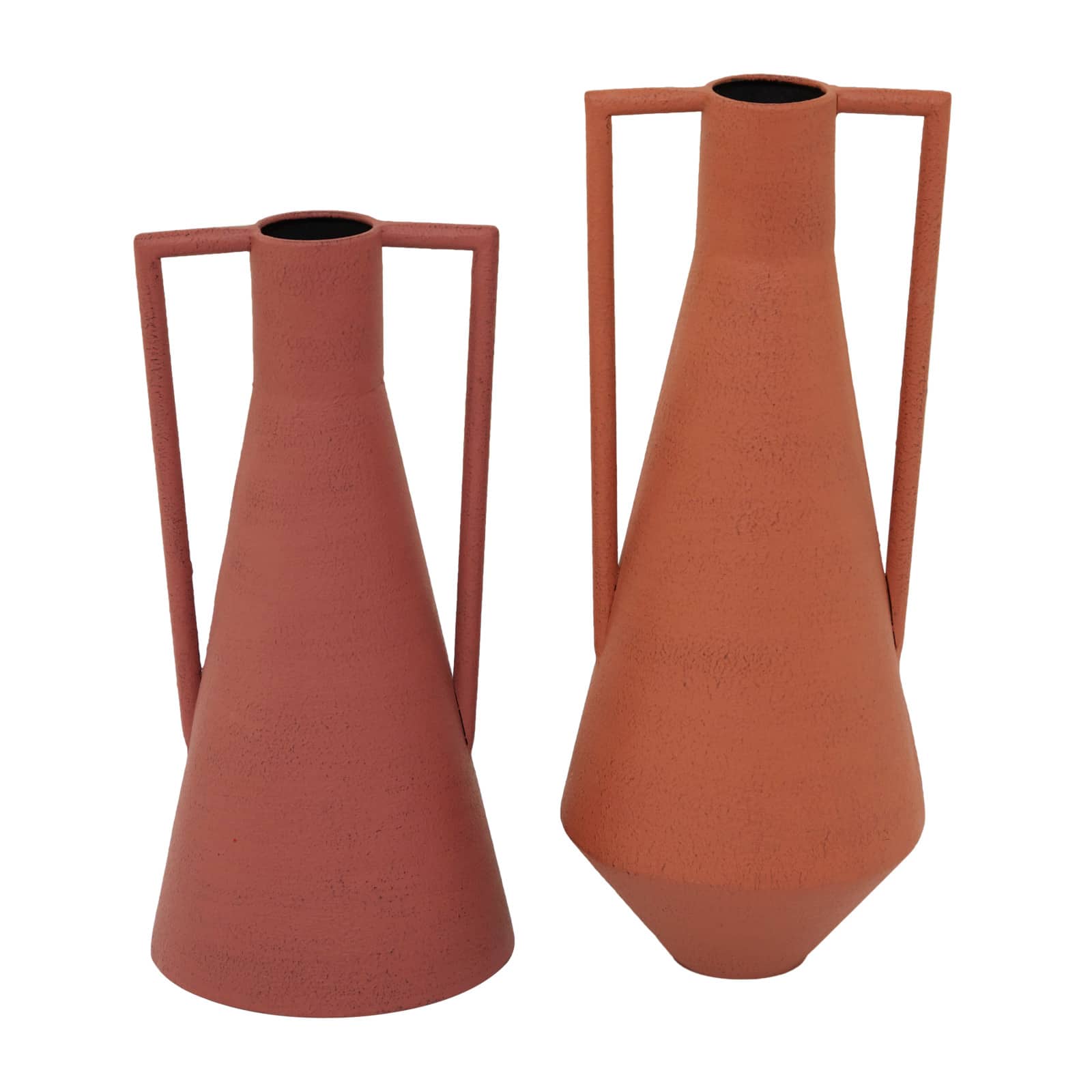 Orange Metal Vase with Handles Set of 2 12", 14"