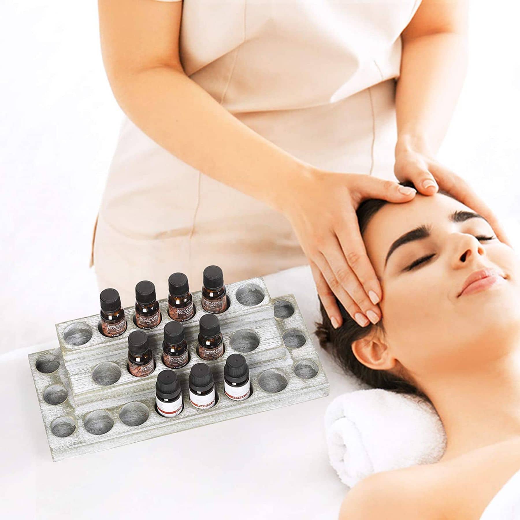 NEX™ Whitewash Essential Oils Storage Rack for 5, 10, 15, and 20mL Bottles