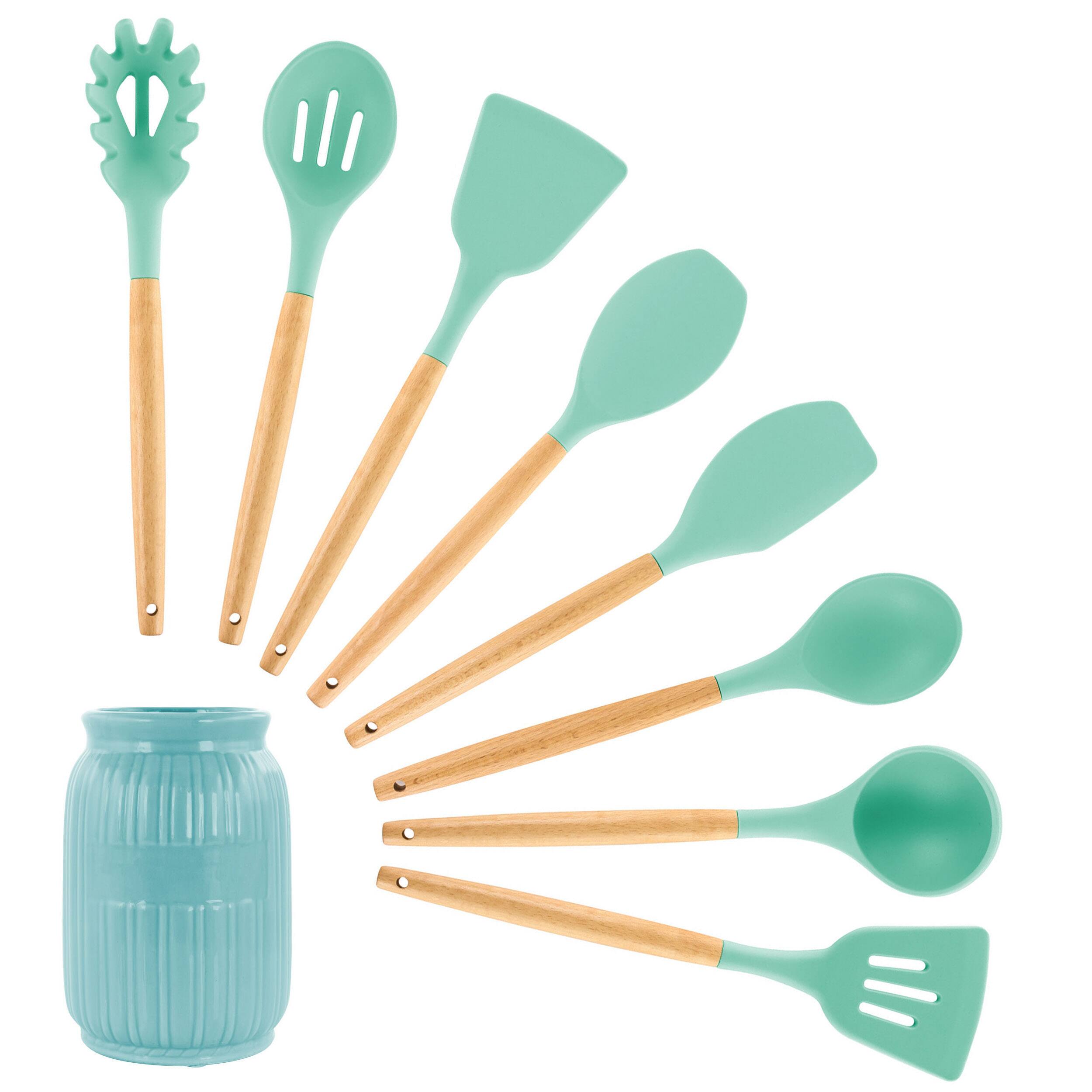 MegaChef Mint Silicone & Wood Cooking Utensils Set, 9ct.