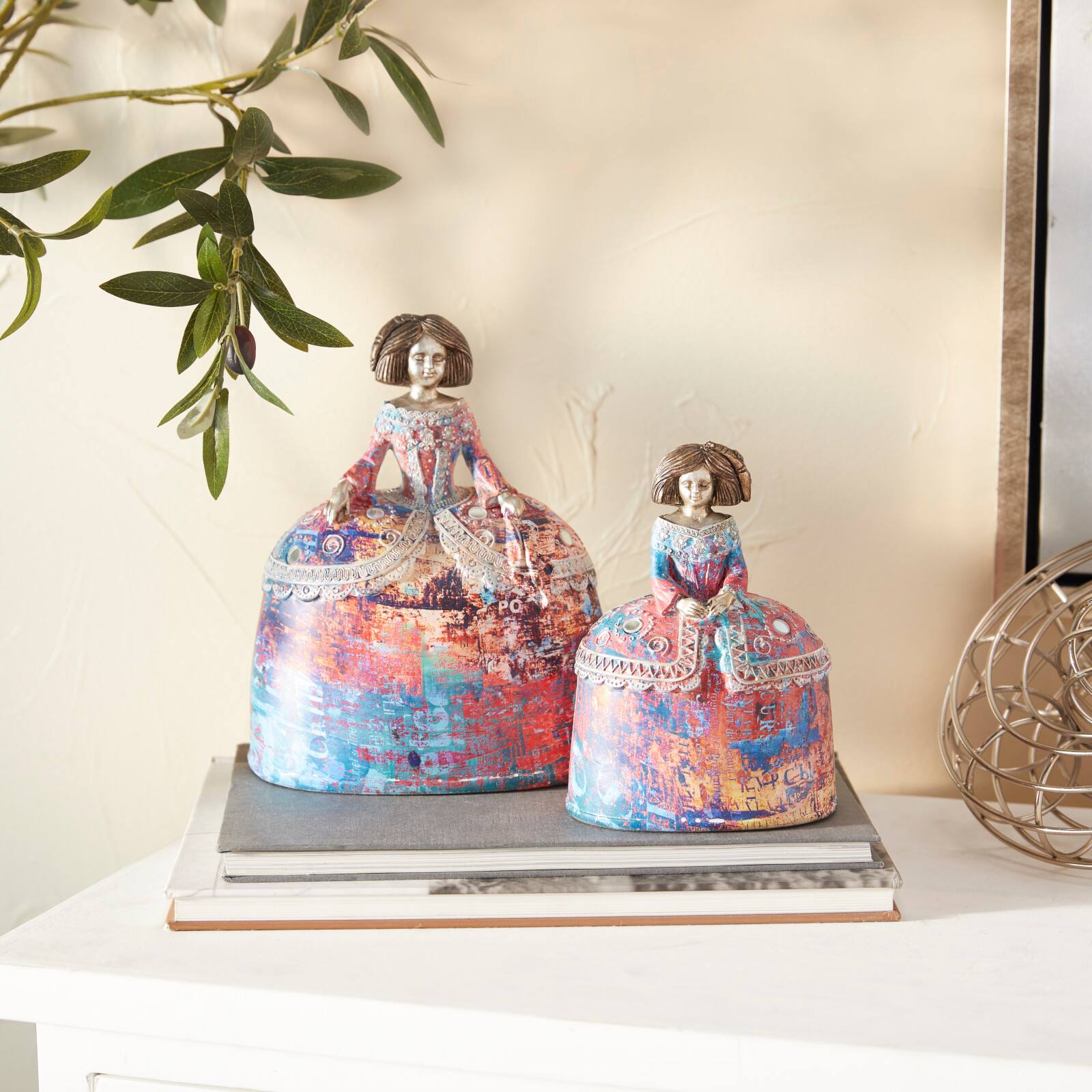 Set of 2 Multi Polystone Tuscan Sculptures, 6" x 7" x 5"