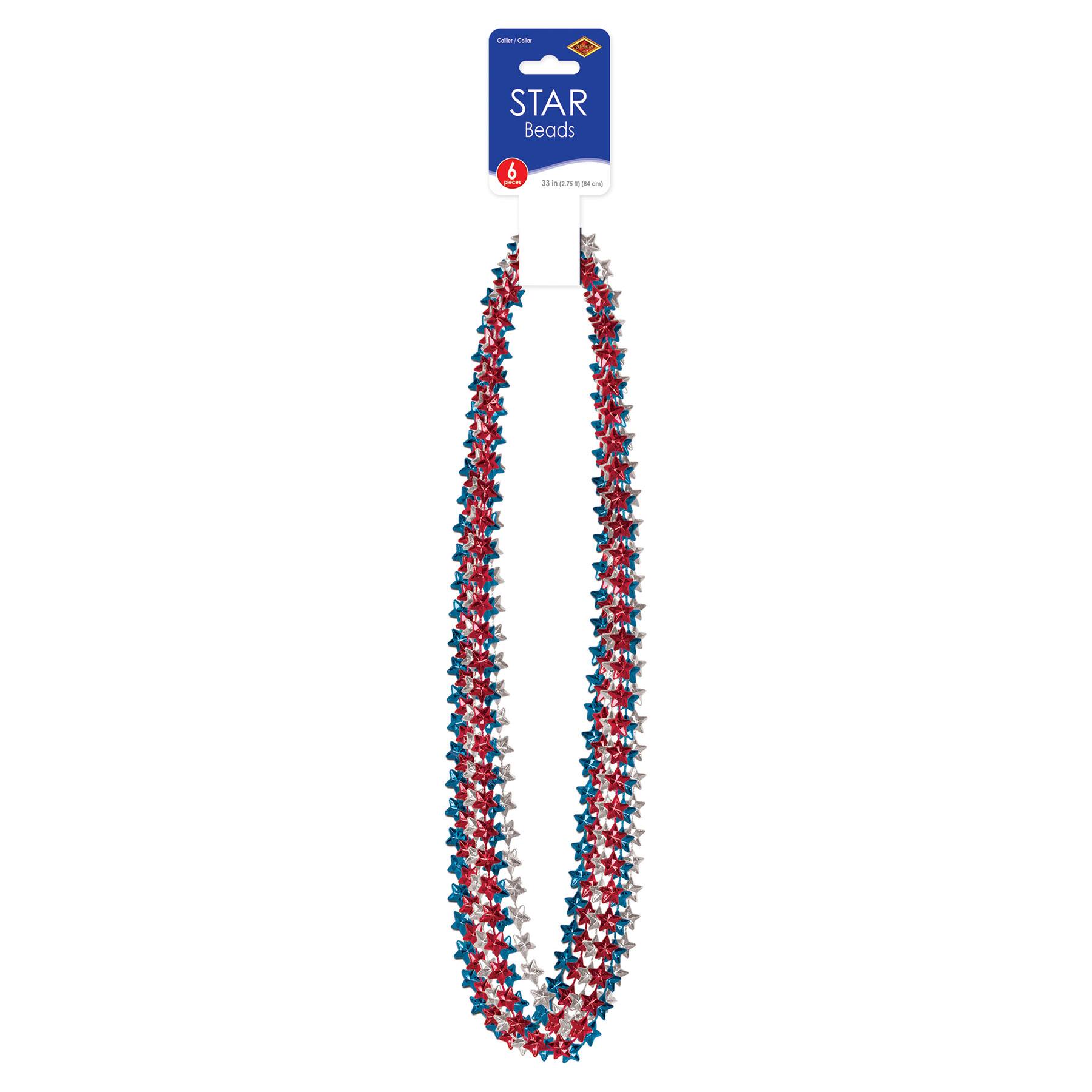Beistle 33" Red, Silver & Blue Star Beads, 12ct.