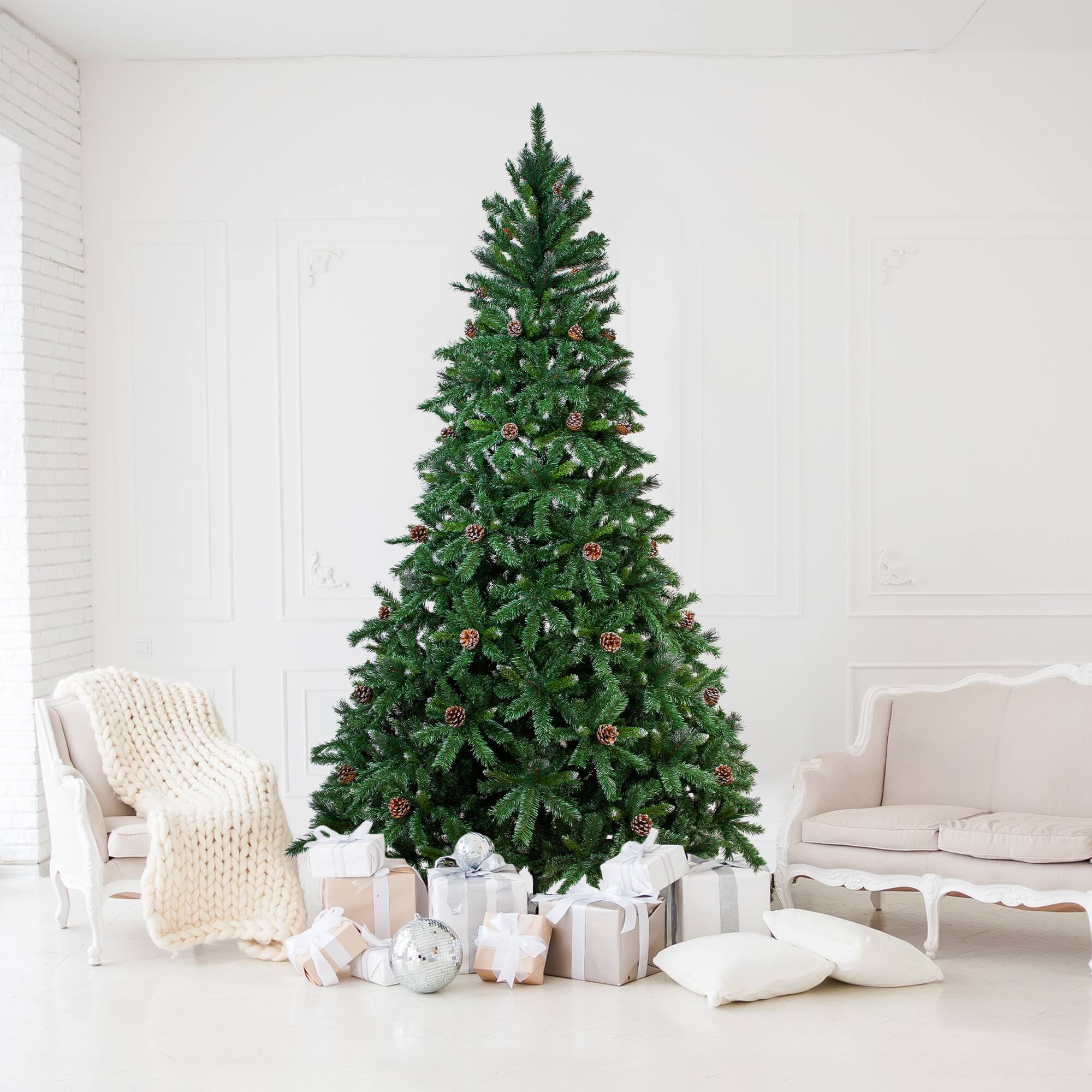 Northlight 12ft. Unlit Green Full Two-Tone Buckeye Glittered Pine & Pinecones Artificial Christmas Tree