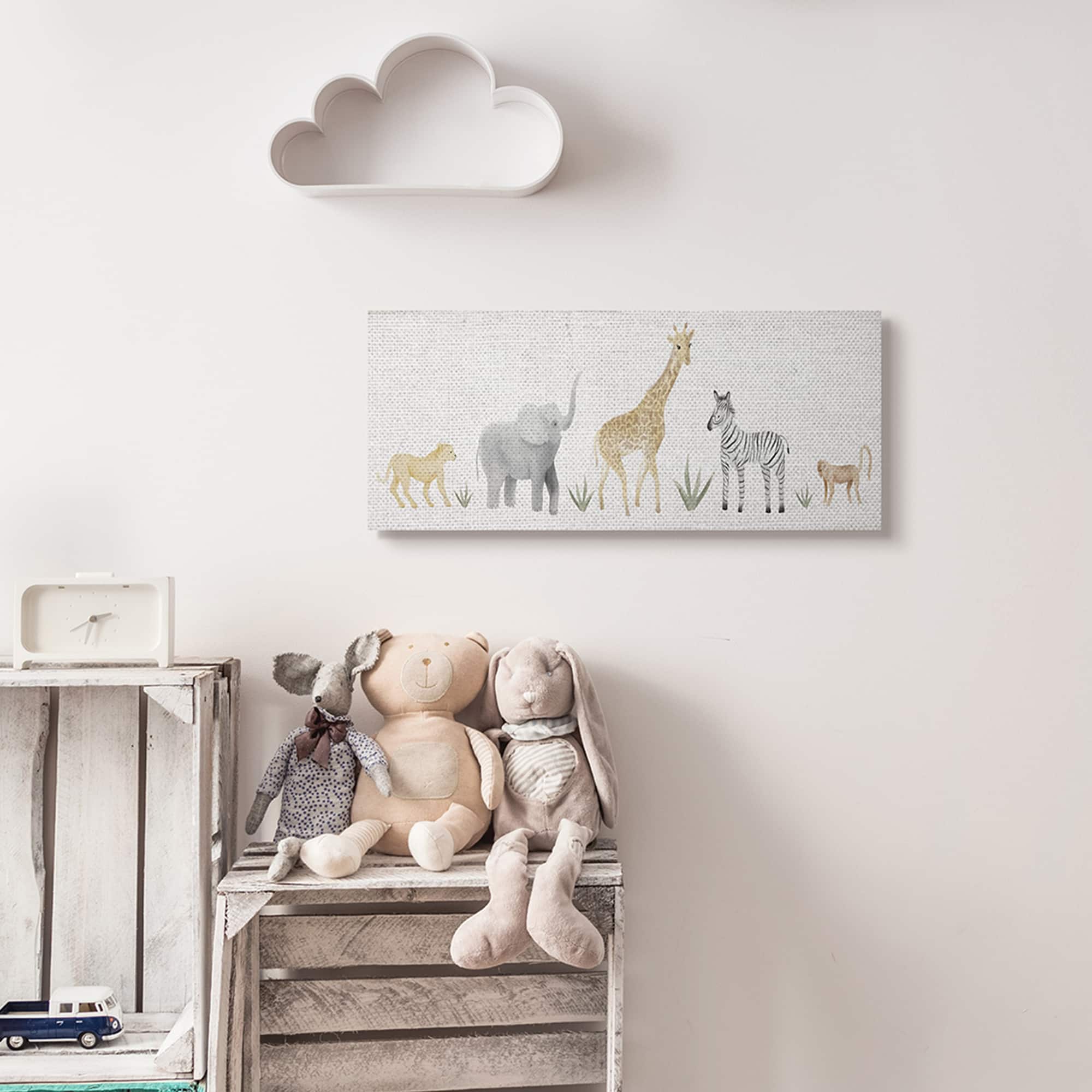 Stupell Industries Adorable Jungle Animals Wildlife Illustration Elephant Giraffe Canvas Wall Art