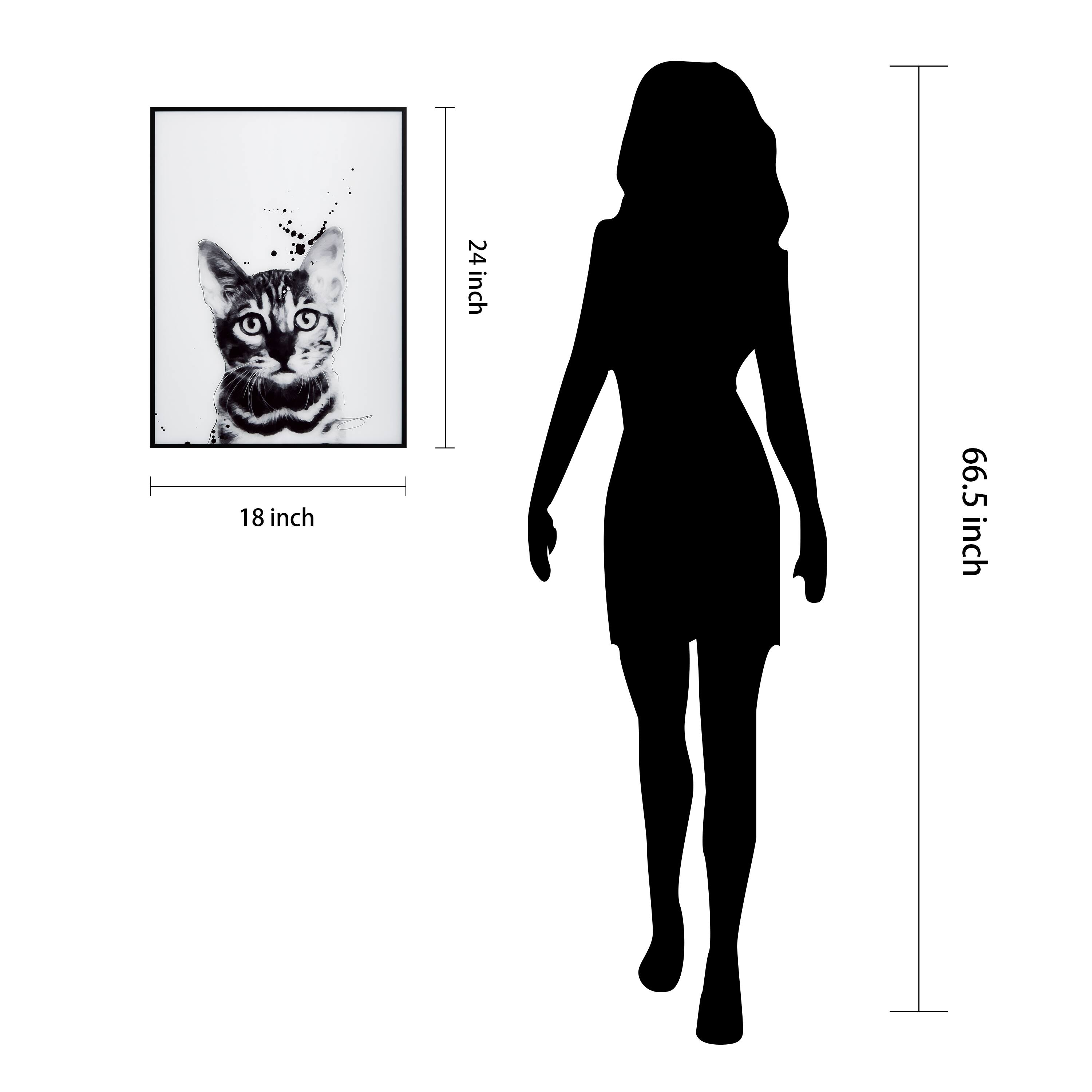 Empire Art Direct 24" x 18" Black & White Bengal Cat Pet Reverse Printed Wall Art with Black Frame