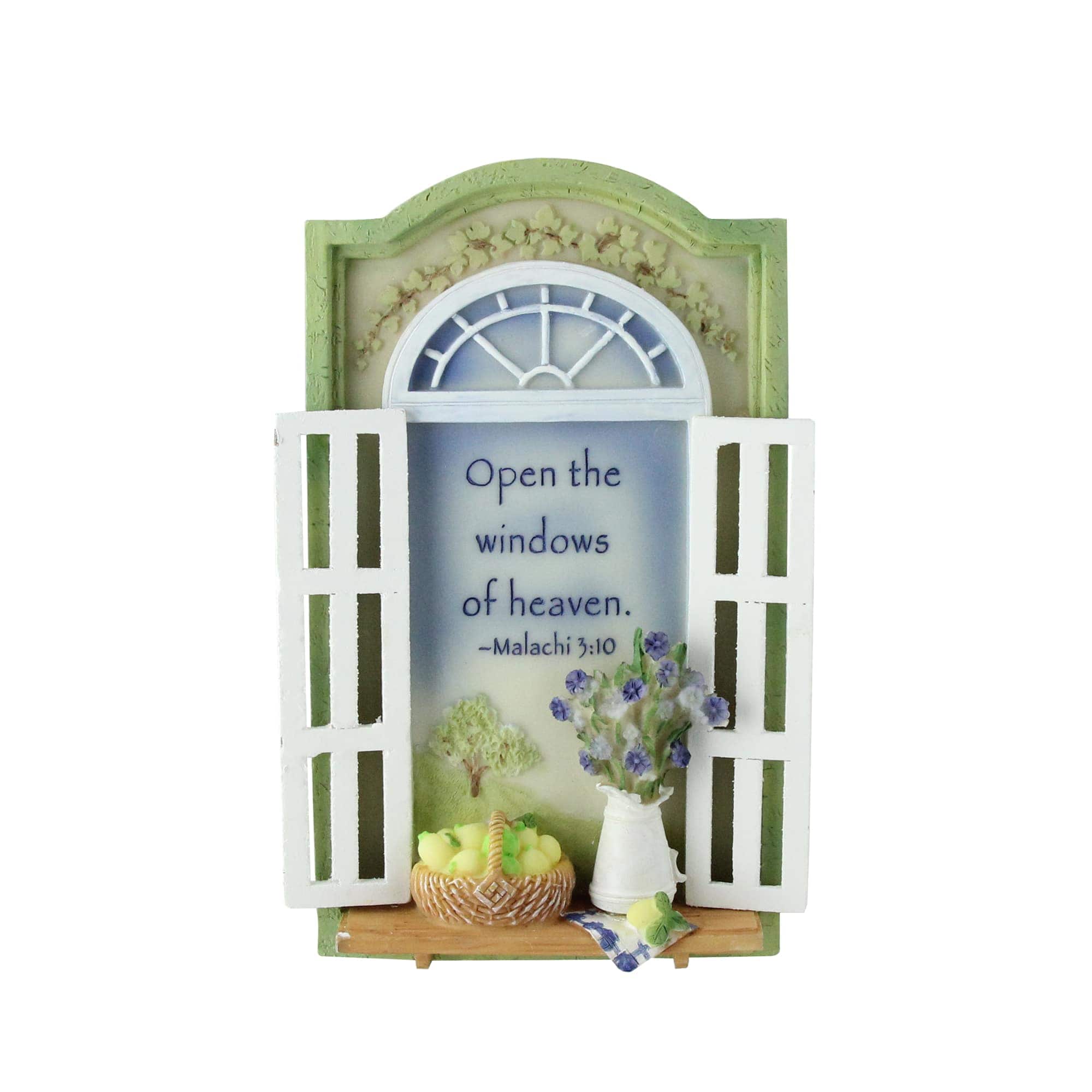 Green & White Open The Windows of Heaven Bible Scripture Plaque