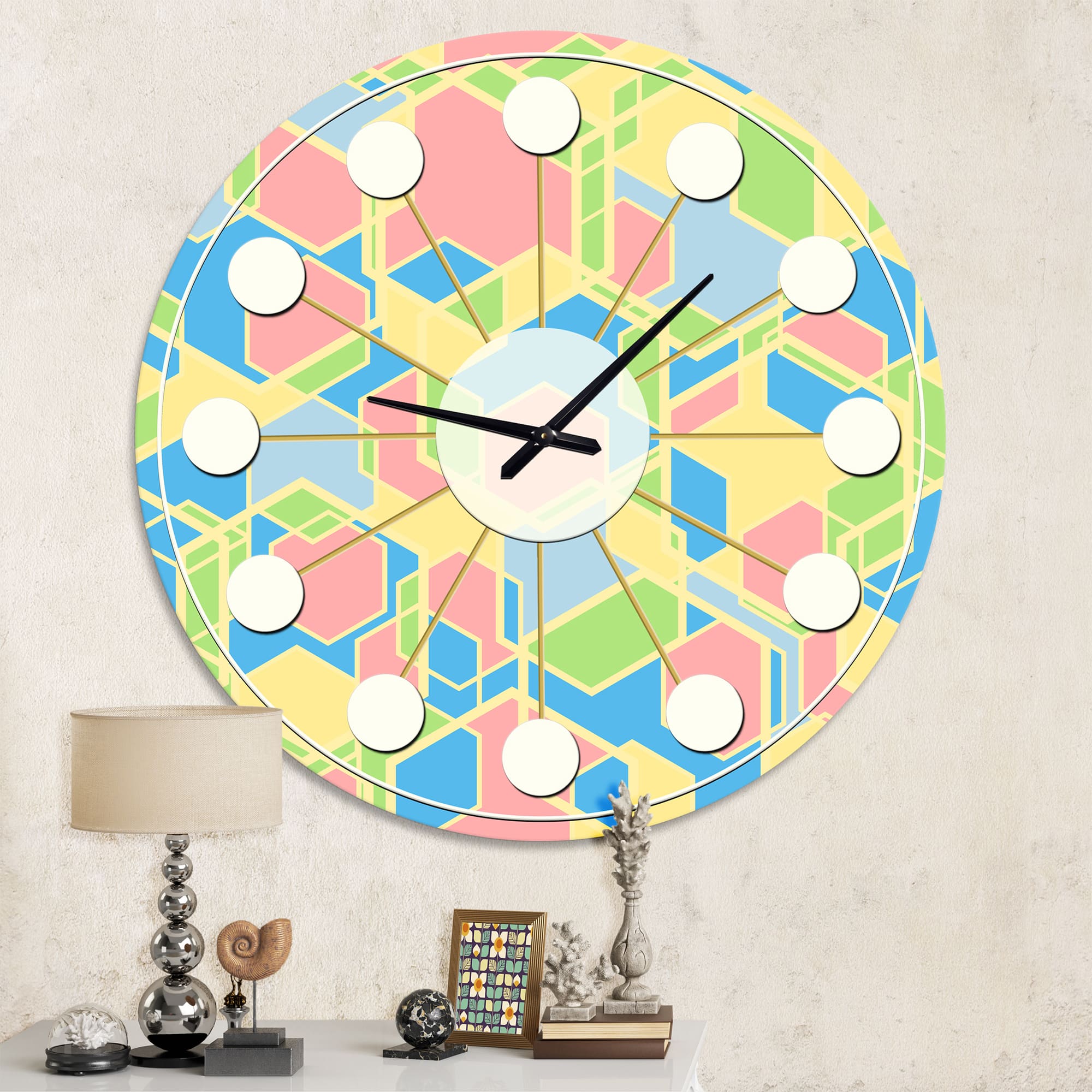 Designart Geometrical Pastel Abstract II Mid-Century Modern Wall Clock